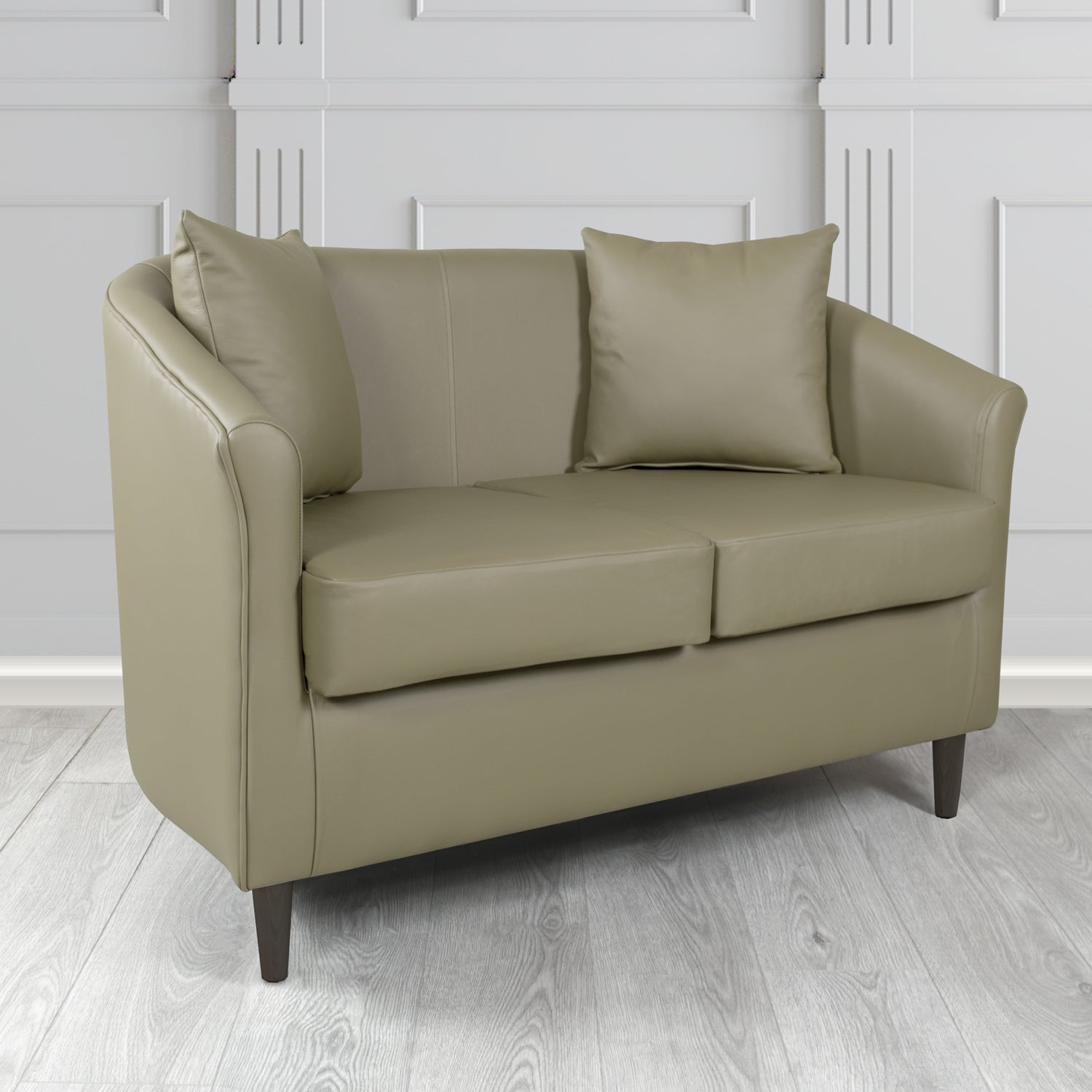 St Tropez 2 Seater Tub Sofa in Crest Leather Shelly Crib 5 Genuine Leather with Scatter Cushions