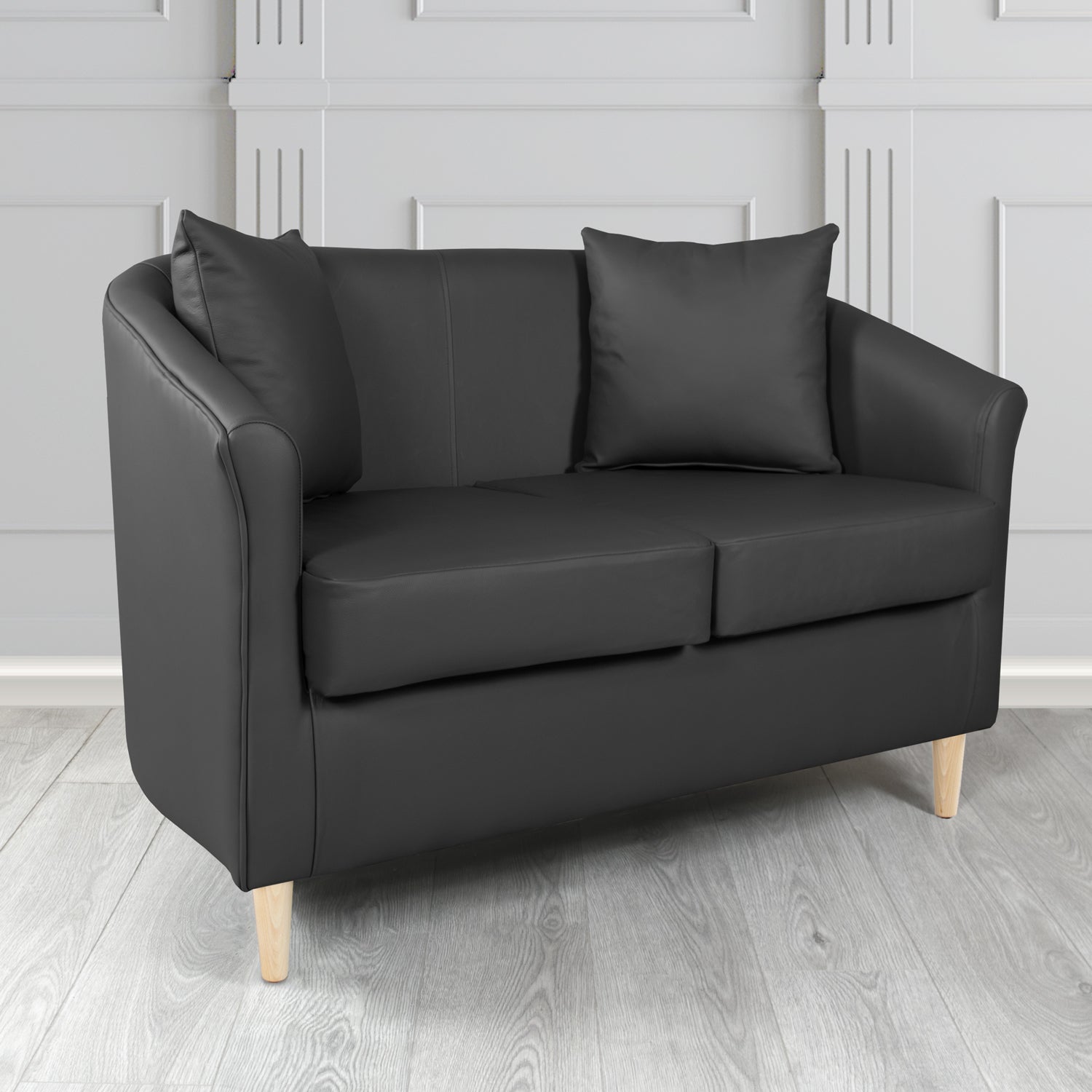 St Tropez 2 Seater Tub Sofa in Crest Leather Shelly Crib 5 Genuine Leather with Scatter Cushions