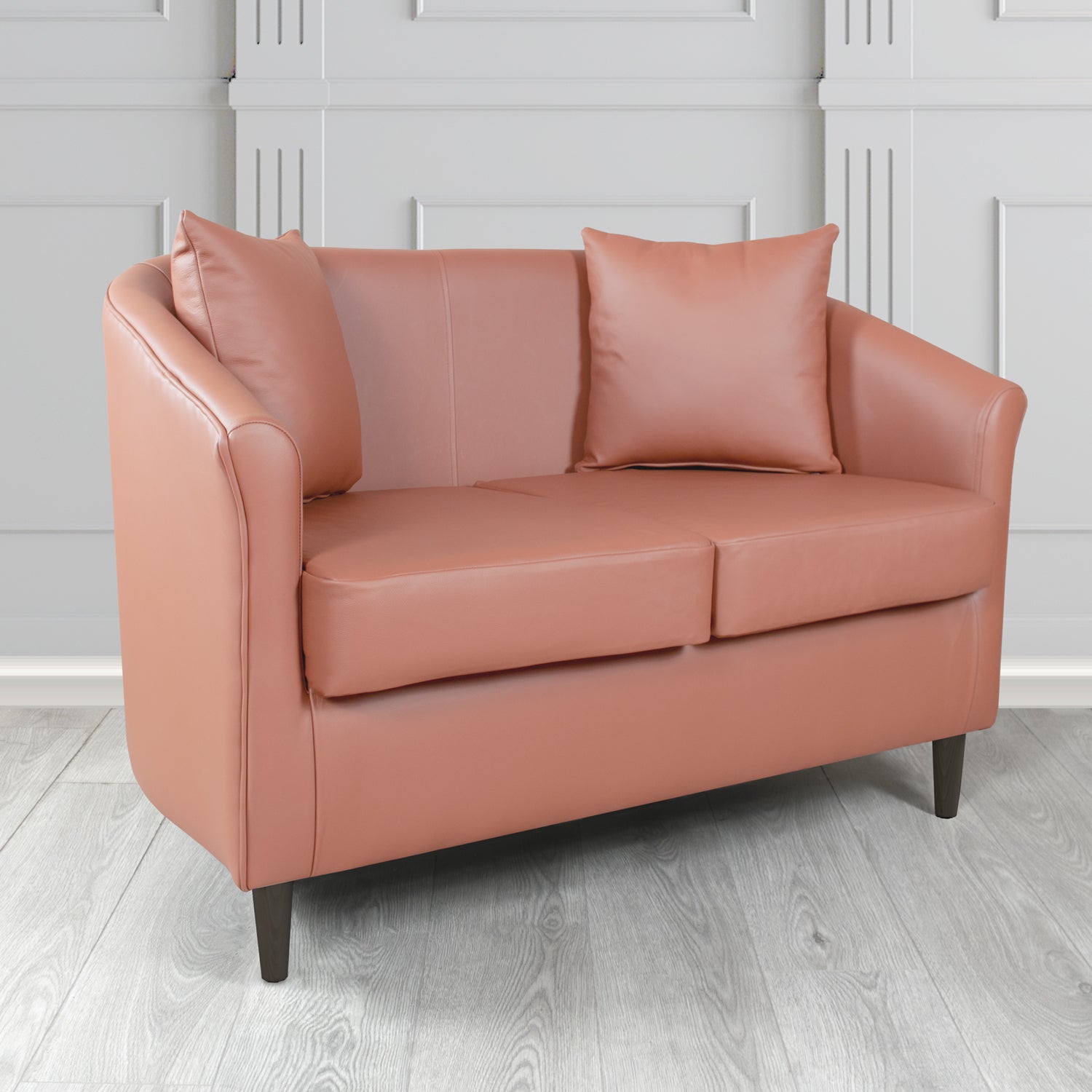 St Tropez 2 Seater Tub Sofa in Crest Leather Shelly Crib 5 Genuine Leather with Scatter Cushions