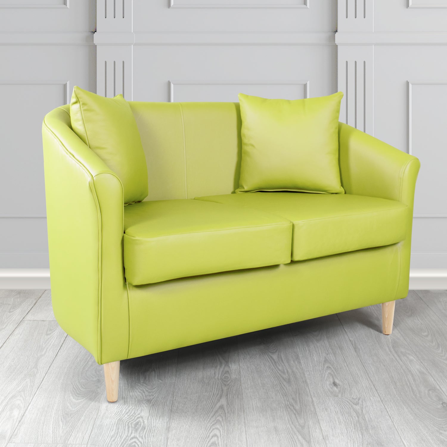 St Tropez 2 Seater Tub Sofa in Crest Leather Shelly Crib 5 Genuine Leather with Scatter Cushions