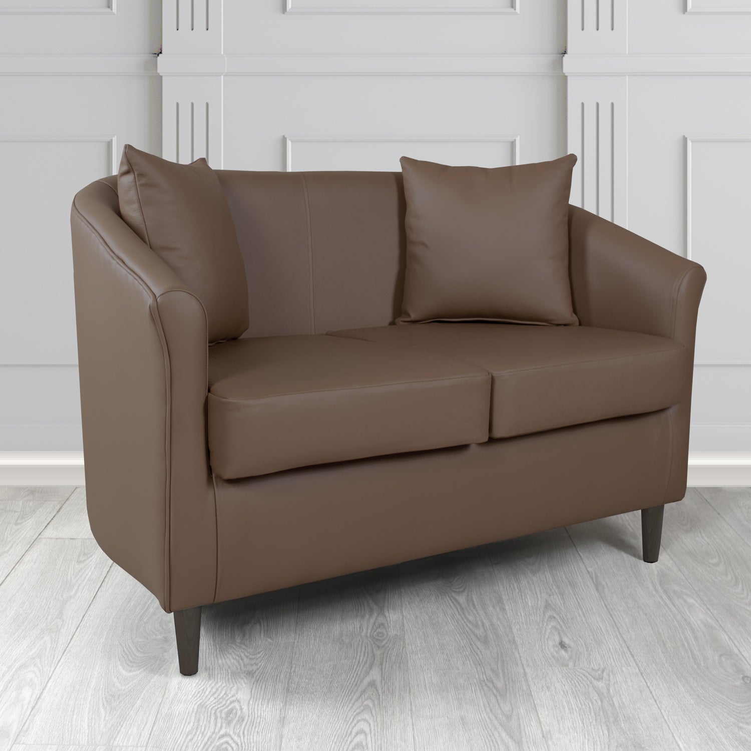 St Tropez 2 Seater Tub Sofa in Crest Leather Shelly Crib 5 Genuine Leather with Scatter Cushions