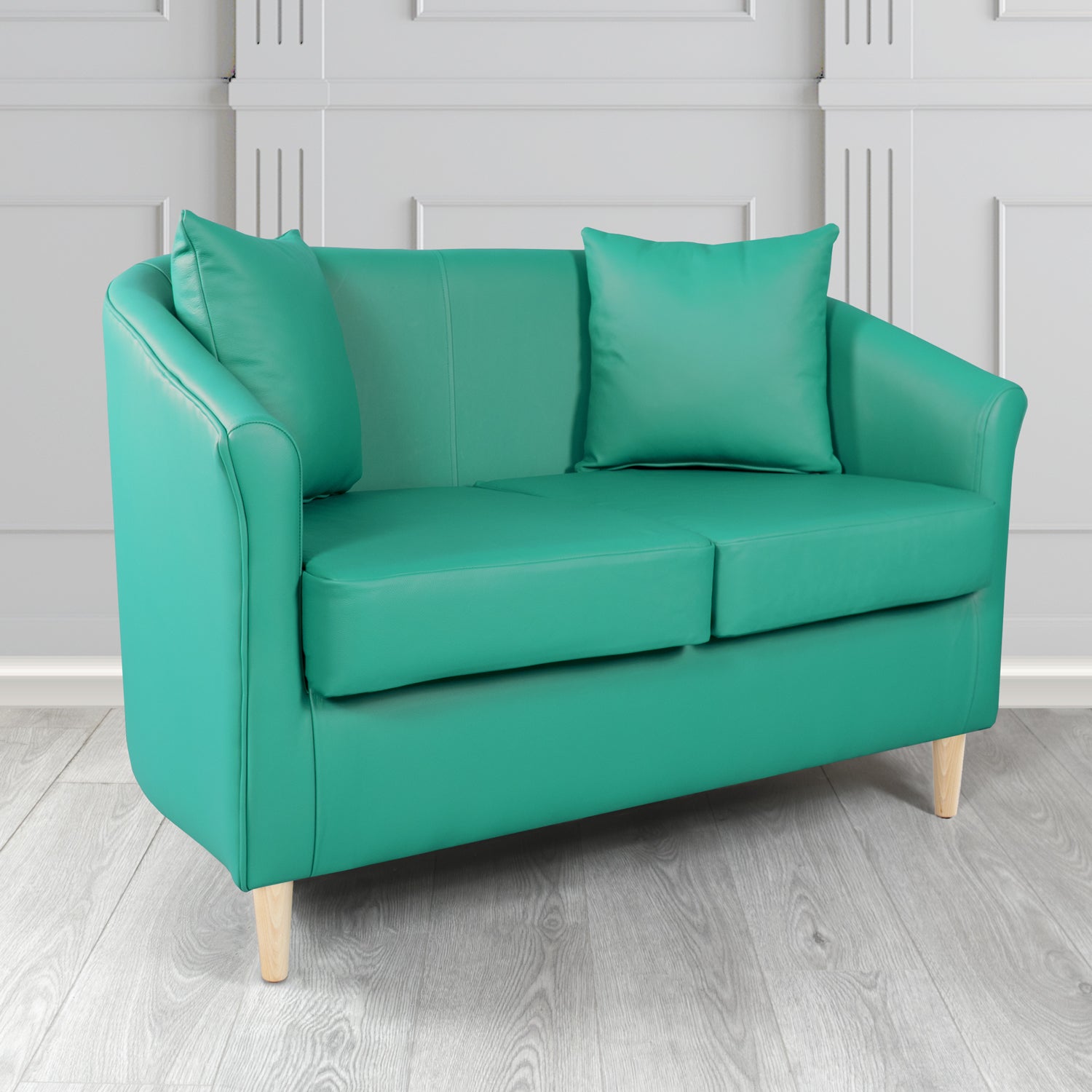 St Tropez 2 Seater Tub Sofa in Crest Leather Shelly Crib 5 Genuine Leather with Scatter Cushions
