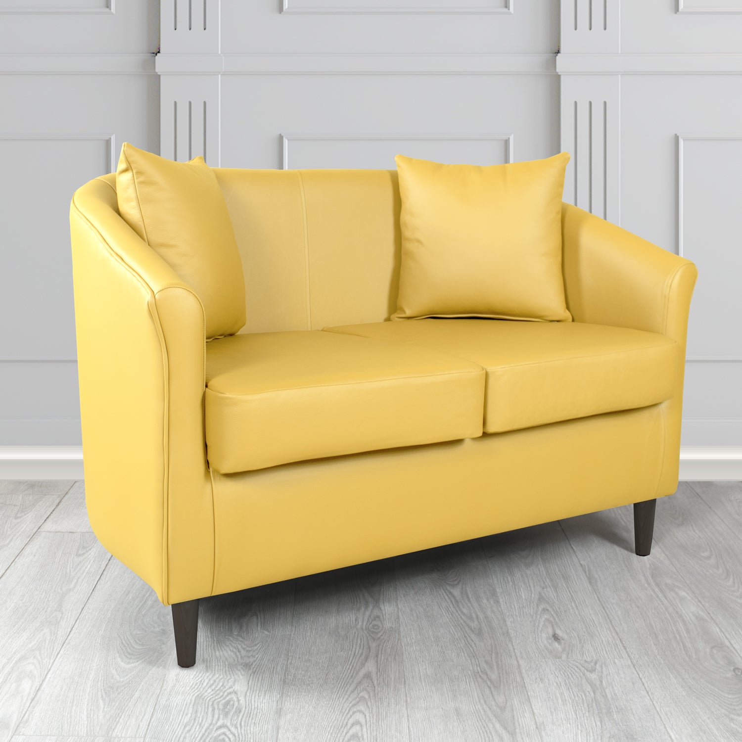 St Tropez 2 Seater Tub Sofa in Crest Leather Shelly Crib 5 Genuine Leather with Scatter Cushions