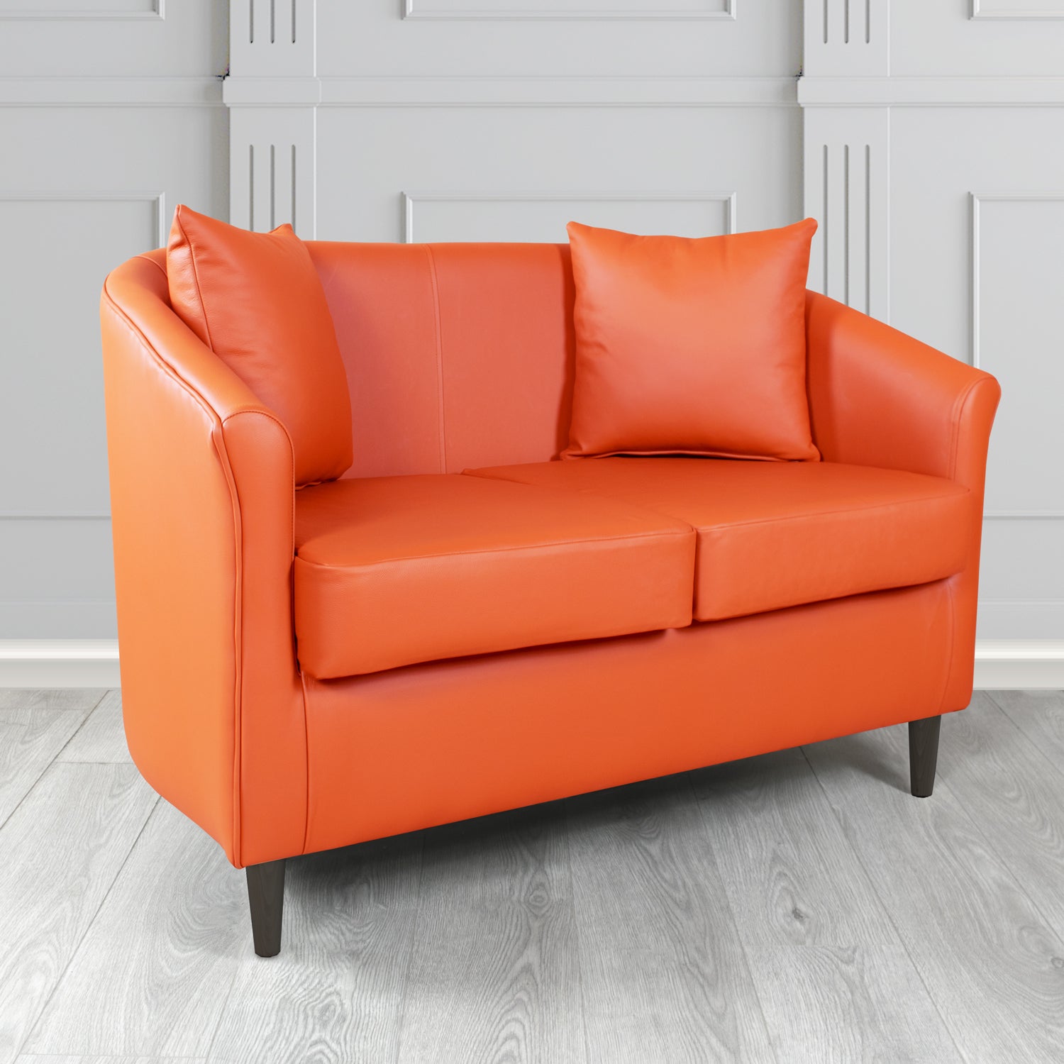 St Tropez 2 Seater Tub Sofa in Crest Leather Shelly Crib 5 Genuine Leather with Scatter Cushions