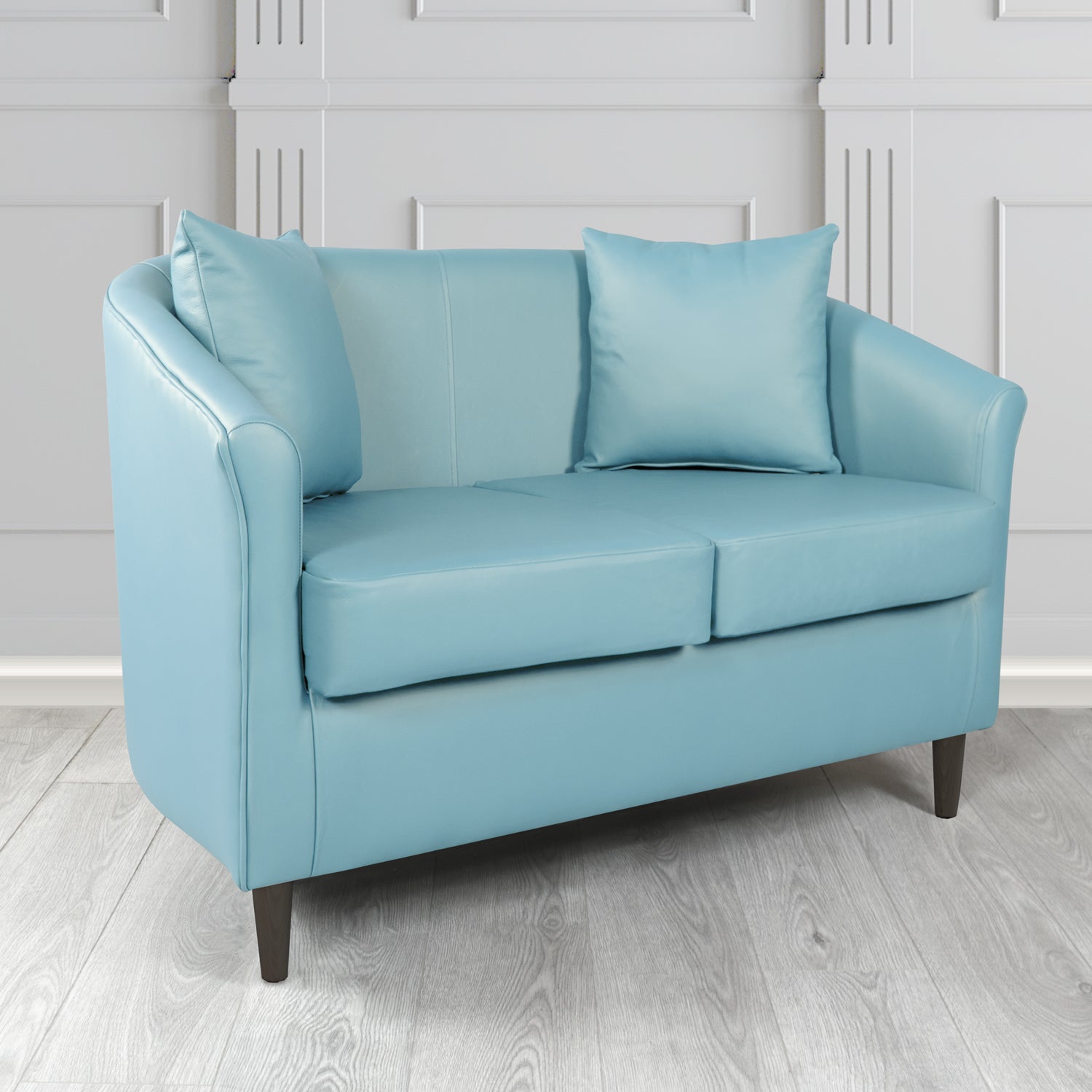 St Tropez 2 Seater Tub Sofa in Crest Leather Shelly Crib 5 Genuine Leather with Scatter Cushions