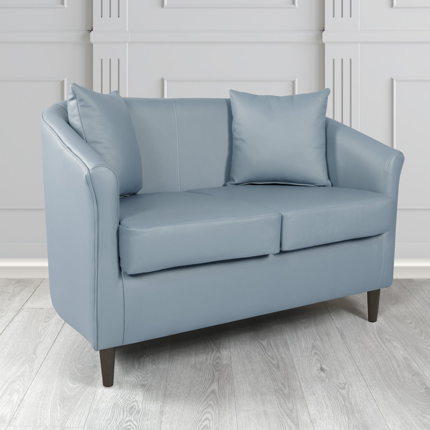 St Tropez 2 Seater Tub Sofa in Crest Leather Shelly Crib 5 Genuine Leather with Scatter Cushions