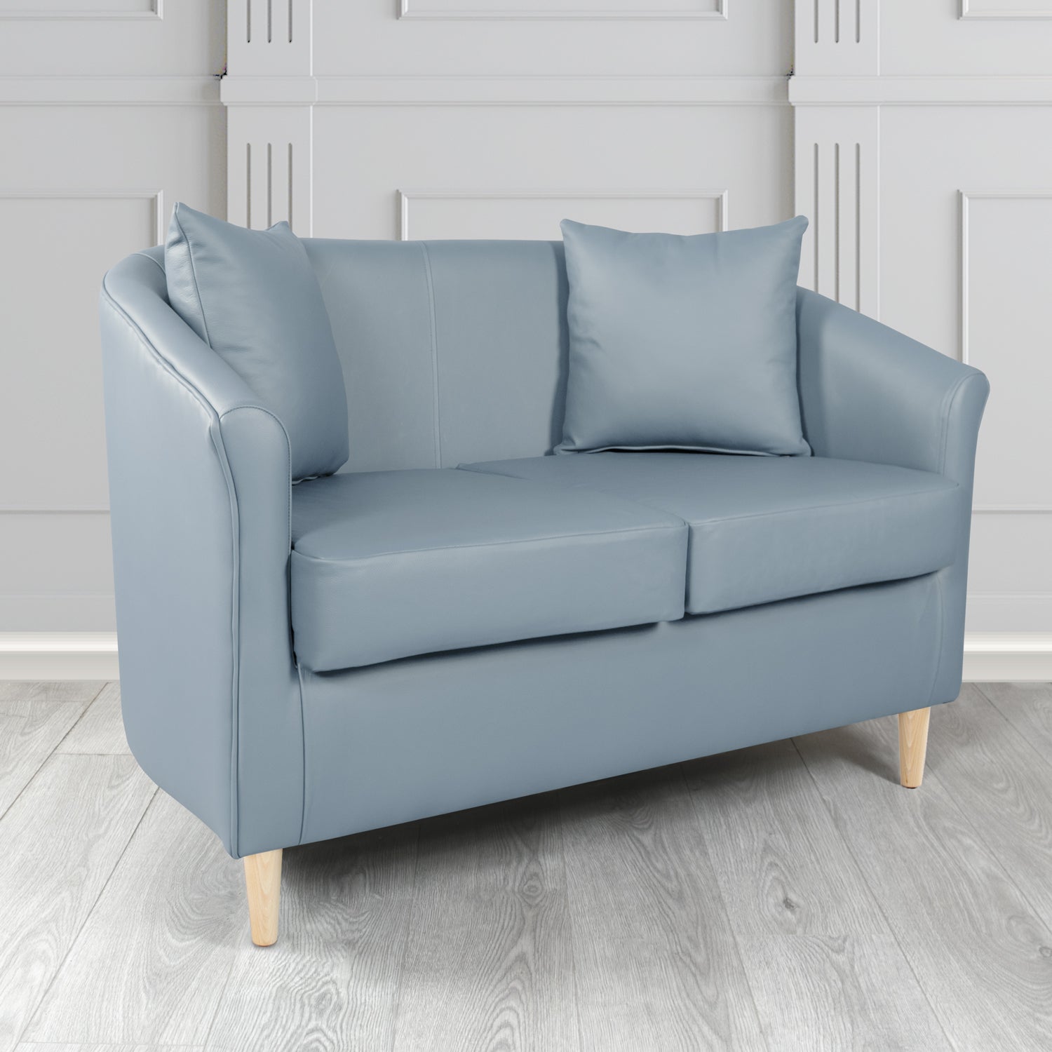 St Tropez 2 Seater Tub Sofa in Crest Leather Shelly Crib 5 Genuine Leather with Scatter Cushions