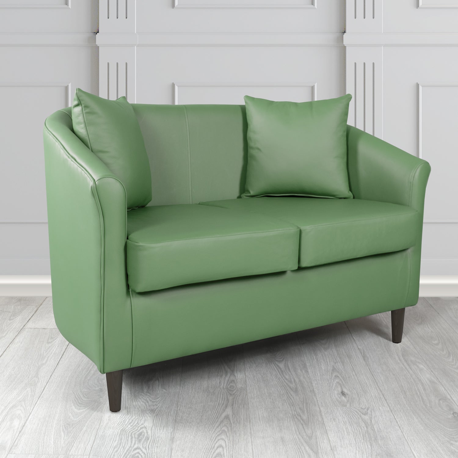 St Tropez 2 Seater Tub Sofa in Crest Leather Shelly Crib 5 Genuine Leather with Scatter Cushions