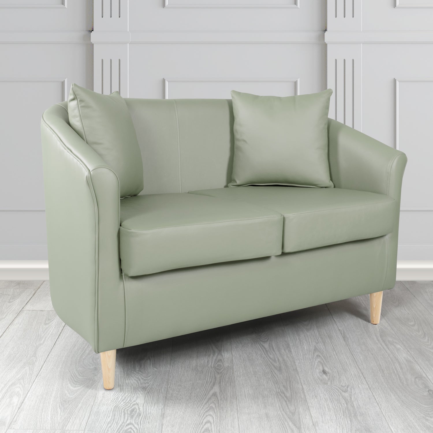 St Tropez 2 Seater Tub Sofa in Crest Leather Shelly Crib 5 Genuine Leather with Scatter Cushions