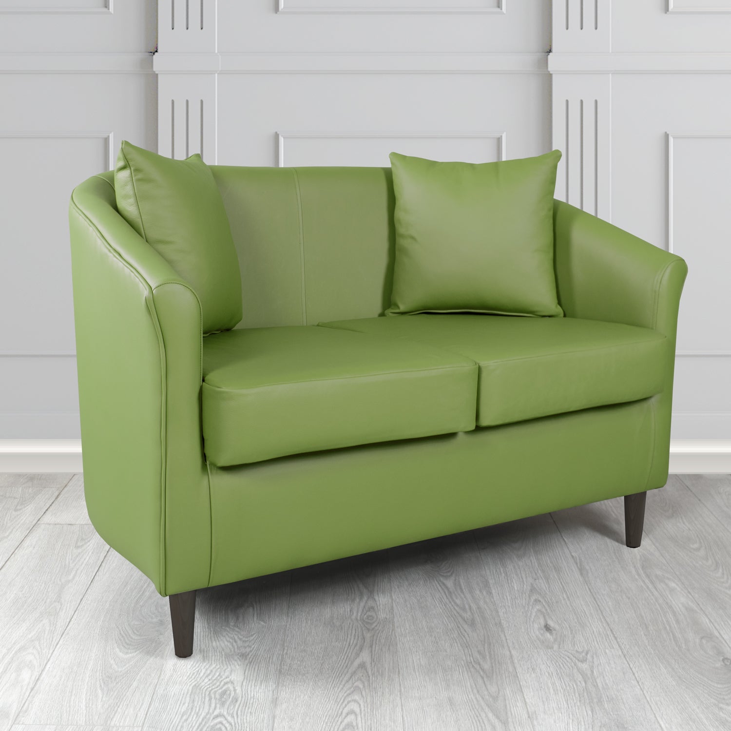 St Tropez 2 Seater Tub Sofa in Crest Leather Shelly Crib 5 Genuine Leather with Scatter Cushions