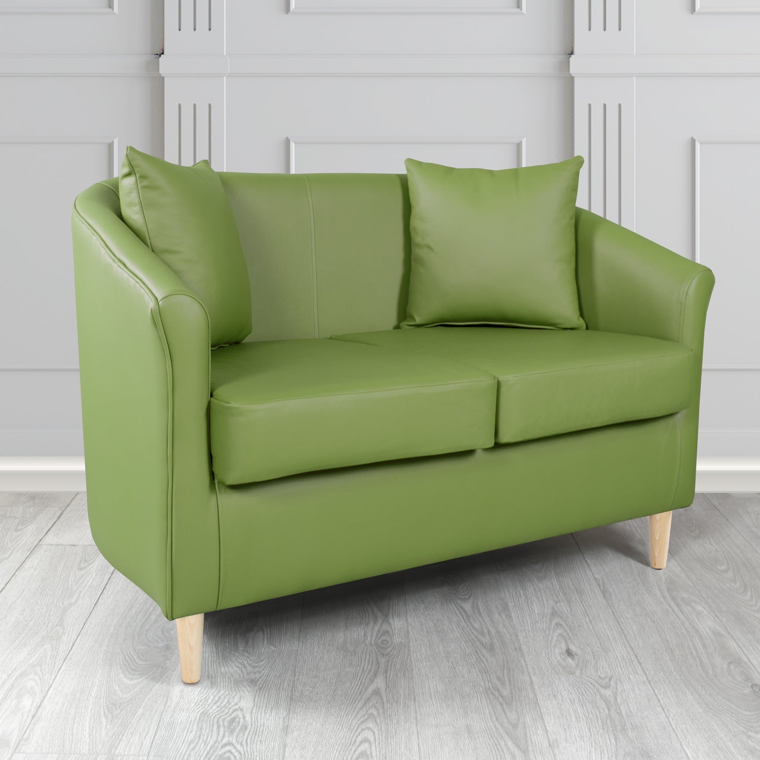 St Tropez 2 Seater Tub Sofa in Crest Leather Shelly Crib 5 Genuine Leather with Scatter Cushions