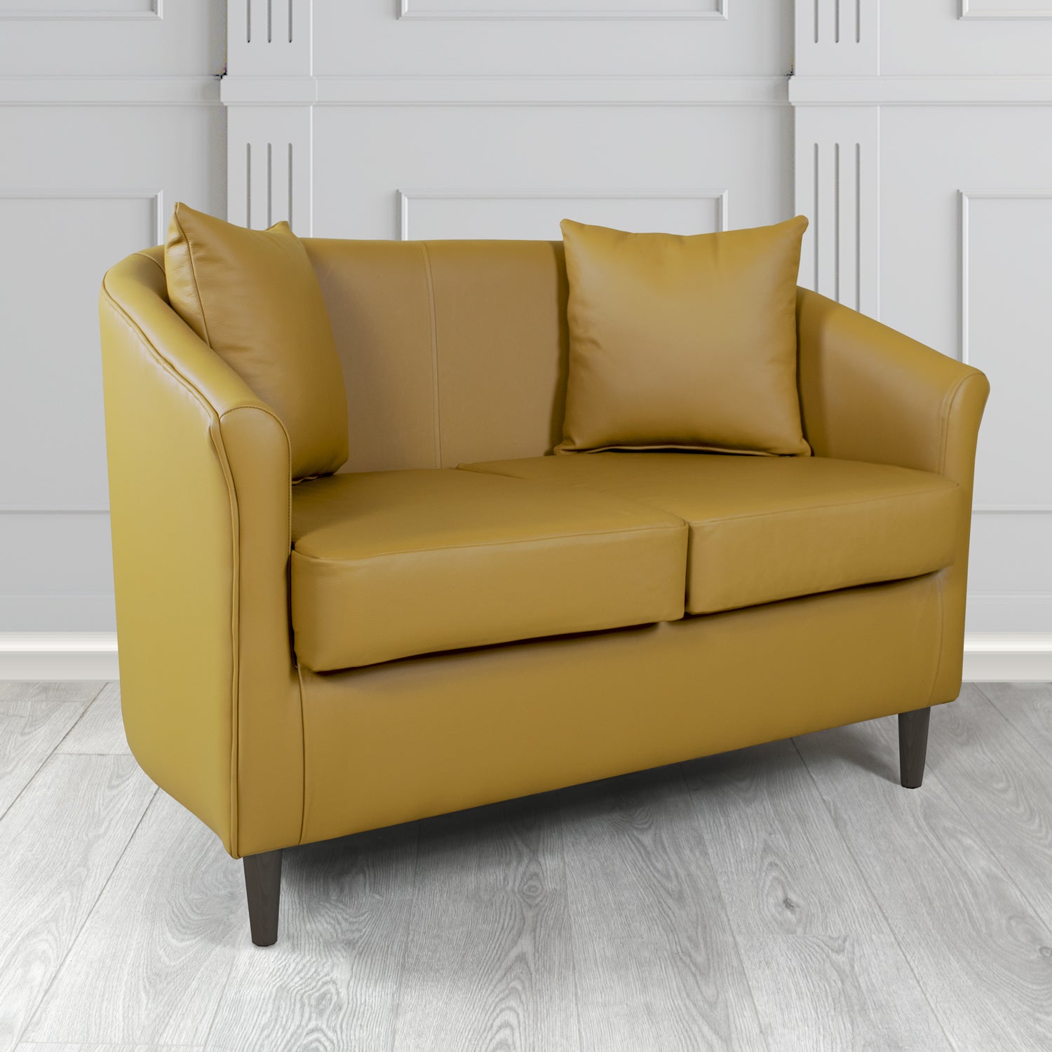 St Tropez 2 Seater Tub Sofa in Crest Leather Shelly Crib 5 Genuine Leather with Scatter Cushions