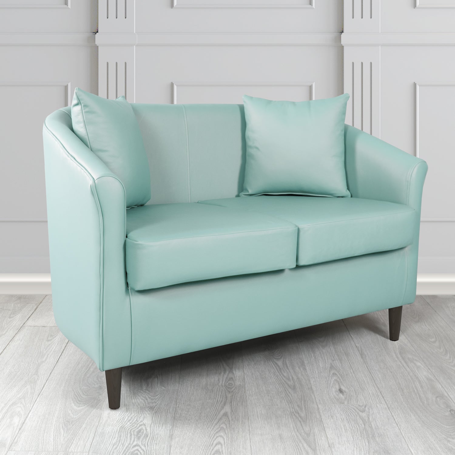 St Tropez 2 Seater Tub Sofa in Crest Leather Shelly Crib 5 Genuine Leather with Scatter Cushions