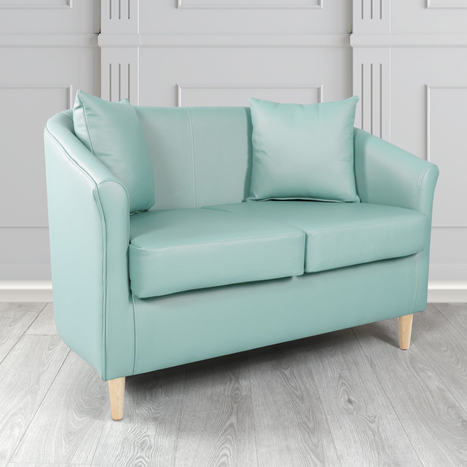 St Tropez 2 Seater Tub Sofa in Crest Leather Shelly Crib 5 Genuine Leather with Scatter Cushions