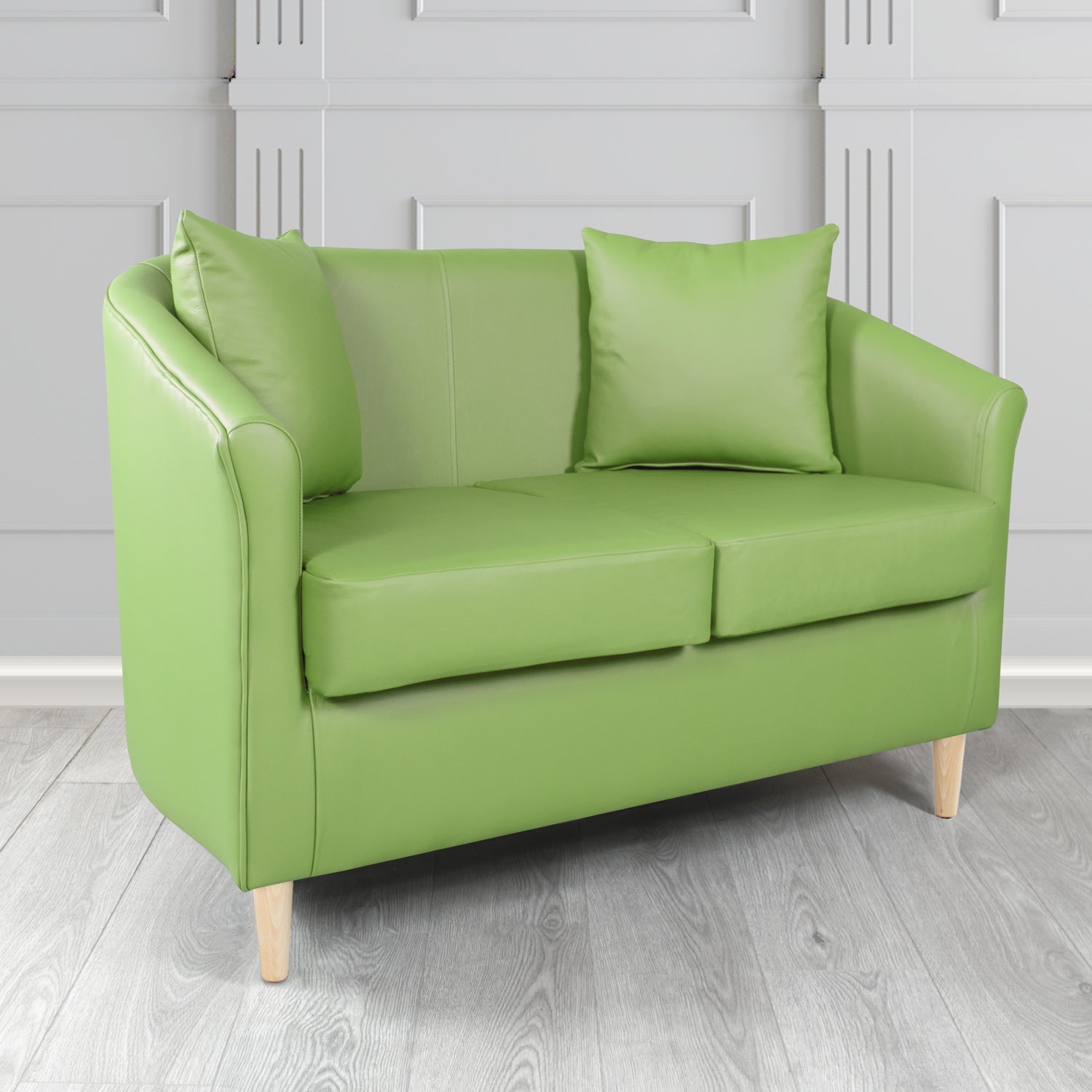 St Tropez 2 Seater Tub Sofa in Crest Leather Shelly Crib 5 Genuine Leather with Scatter Cushions