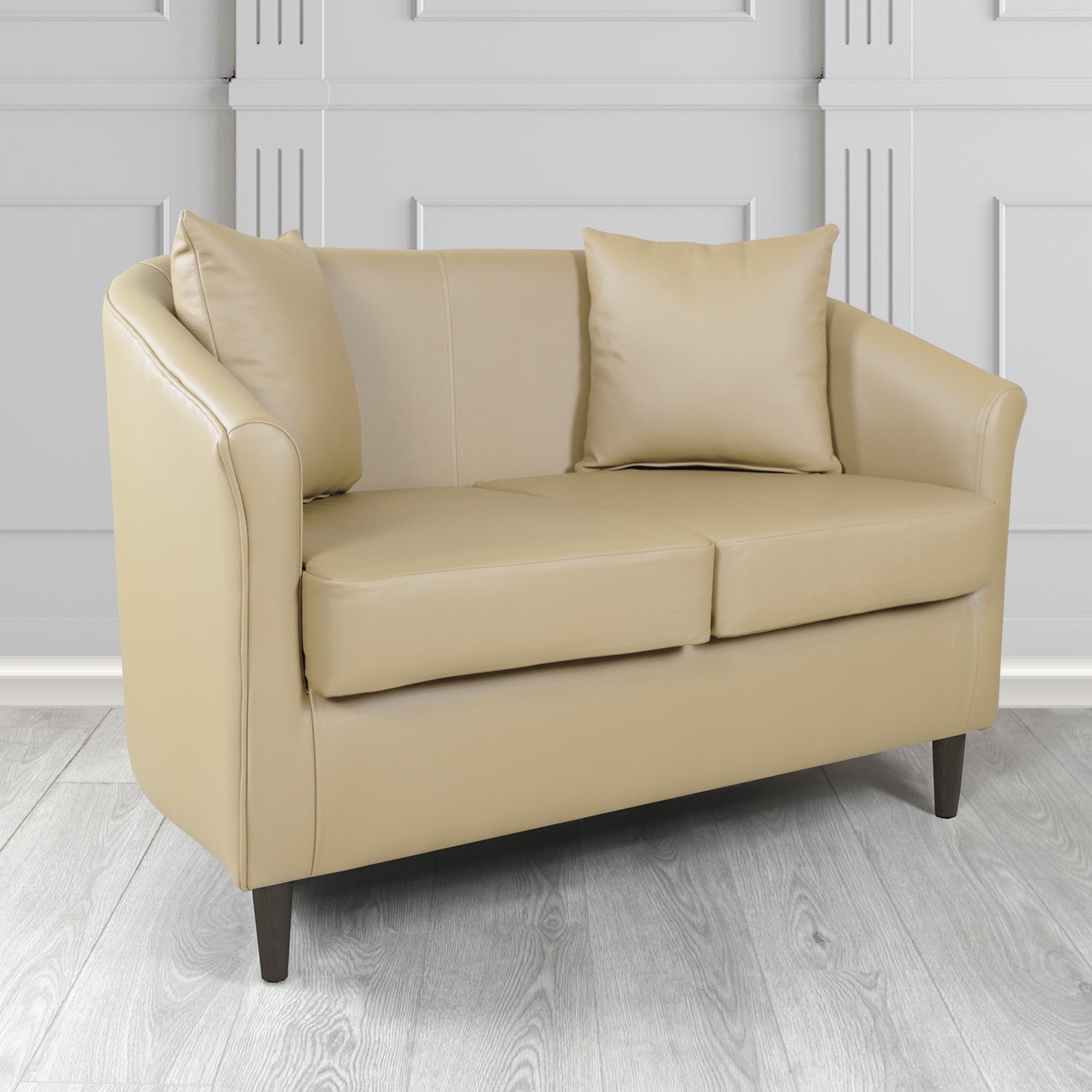 St Tropez 2 Seater Tub Sofa in Crest Leather Shelly Crib 5 Genuine Leather with Scatter Cushions