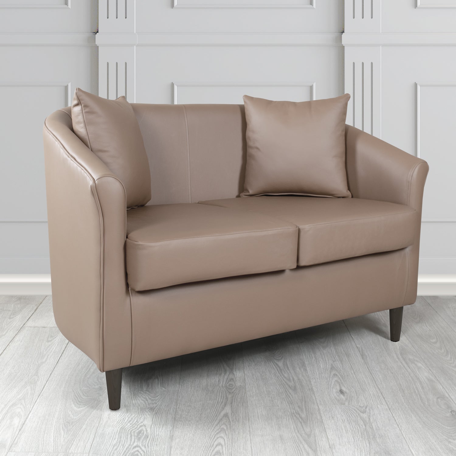 St Tropez 2 Seater Tub Sofa in Crest Leather Shelly Crib 5 Genuine Leather with Scatter Cushions