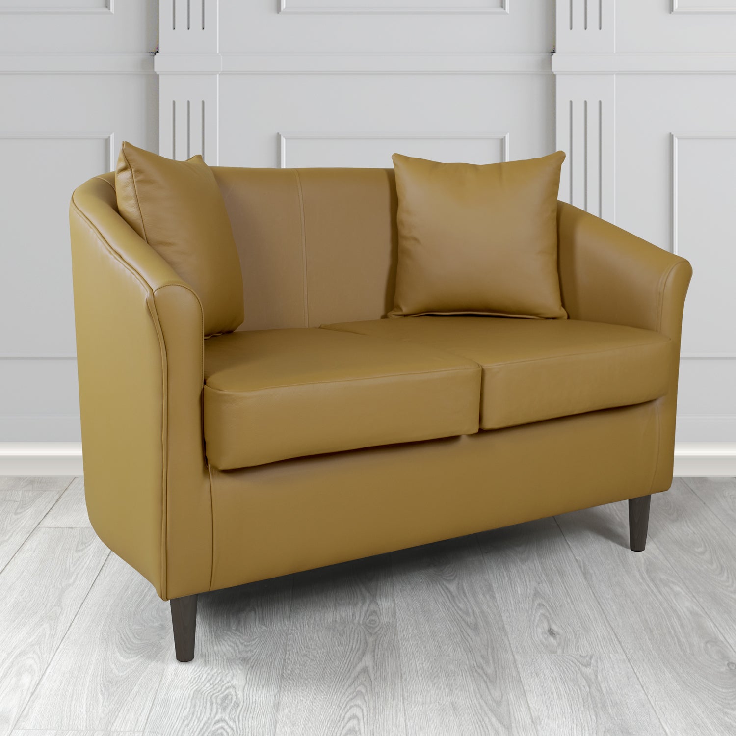 St Tropez 2 Seater Tub Sofa in Crest Leather Shelly Crib 5 Genuine Leather with Scatter Cushions