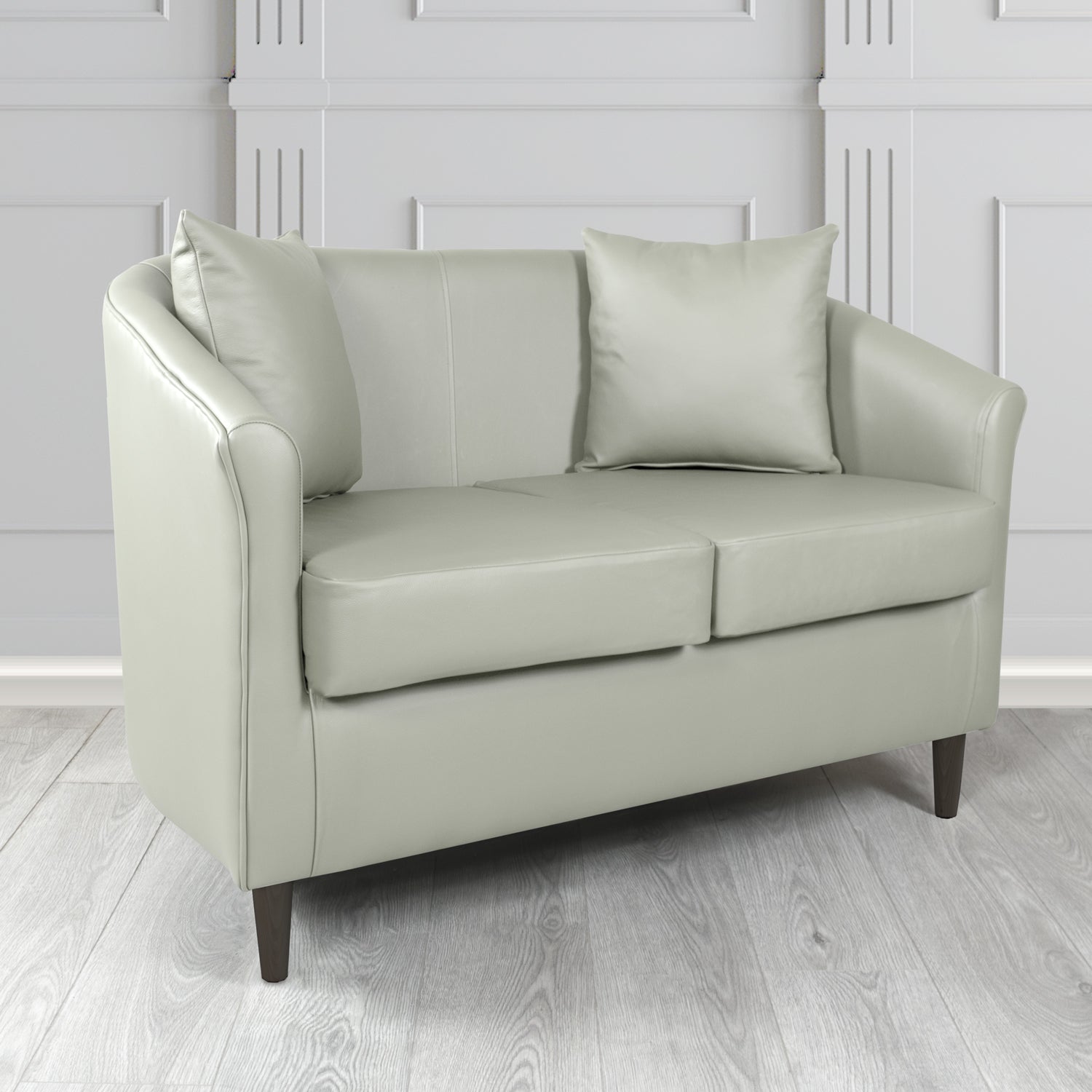 St Tropez 2 Seater Tub Sofa in Crest Leather Shelly Crib 5 Genuine Leather with Scatter Cushions