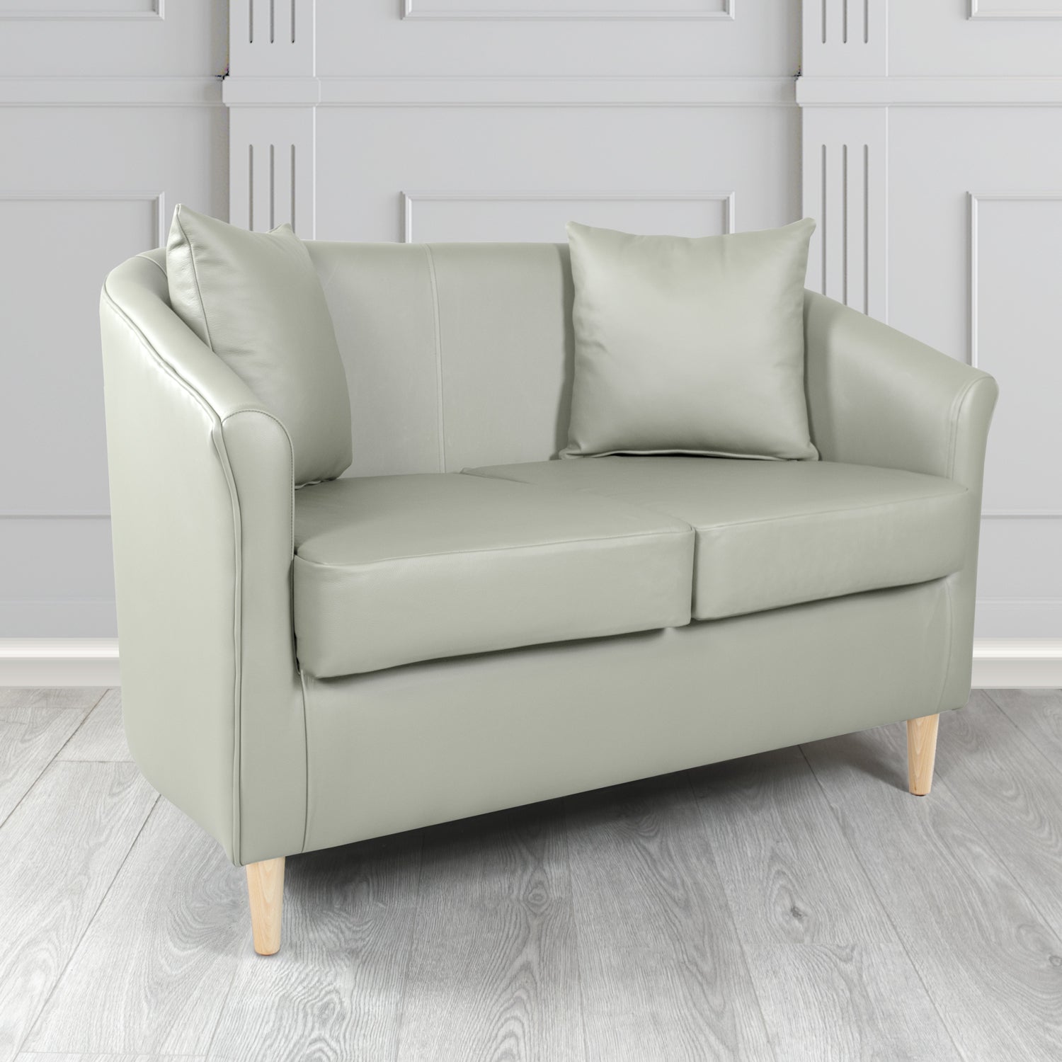 St Tropez 2 Seater Tub Sofa in Crest Leather Shelly Crib 5 Genuine Leather with Scatter Cushions