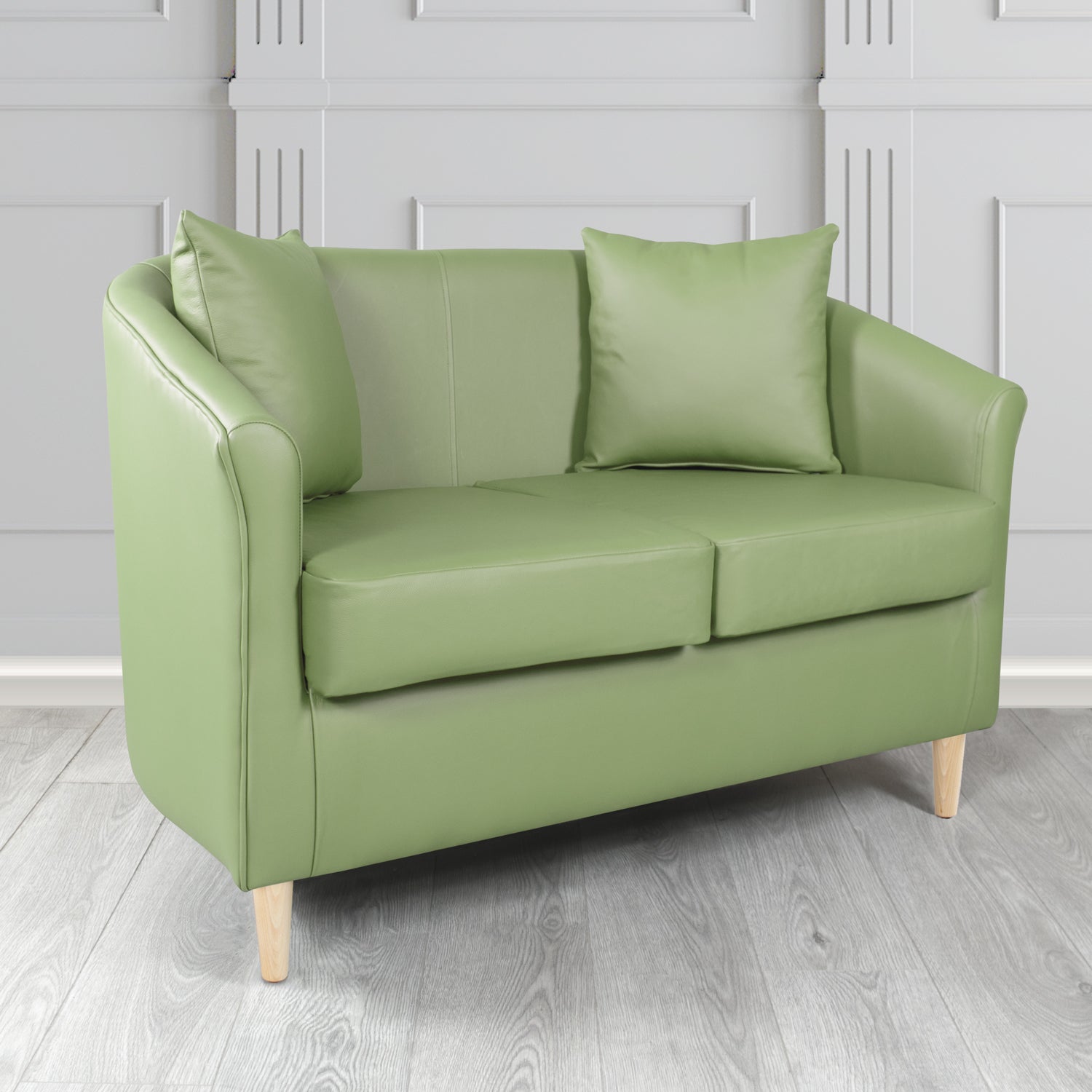 St Tropez 2 Seater Tub Sofa in Crest Leather Shelly Crib 5 Genuine Leather with Scatter Cushions