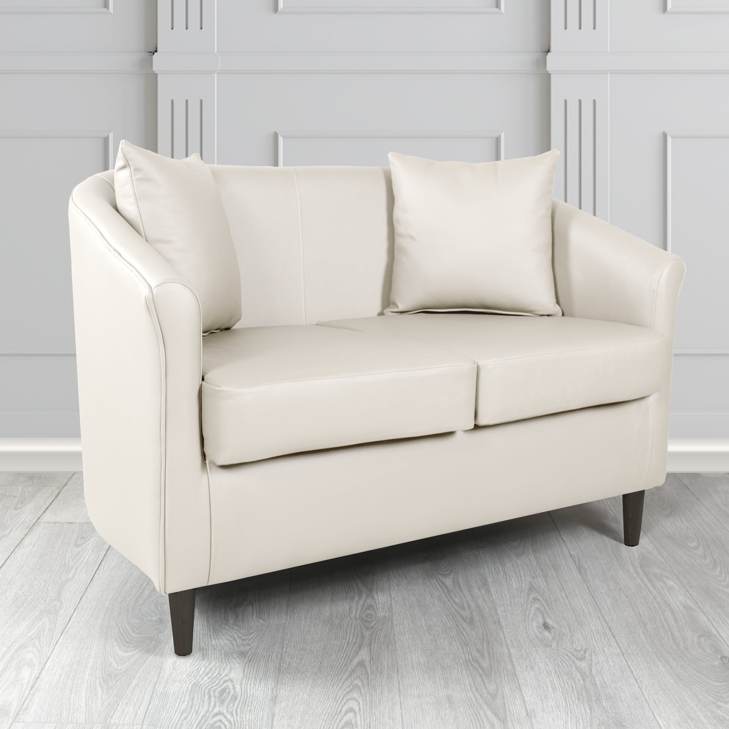 St Tropez 2 Seater Tub Sofa in Crest Leather Shelly Crib 5 Genuine Leather with Scatter Cushions