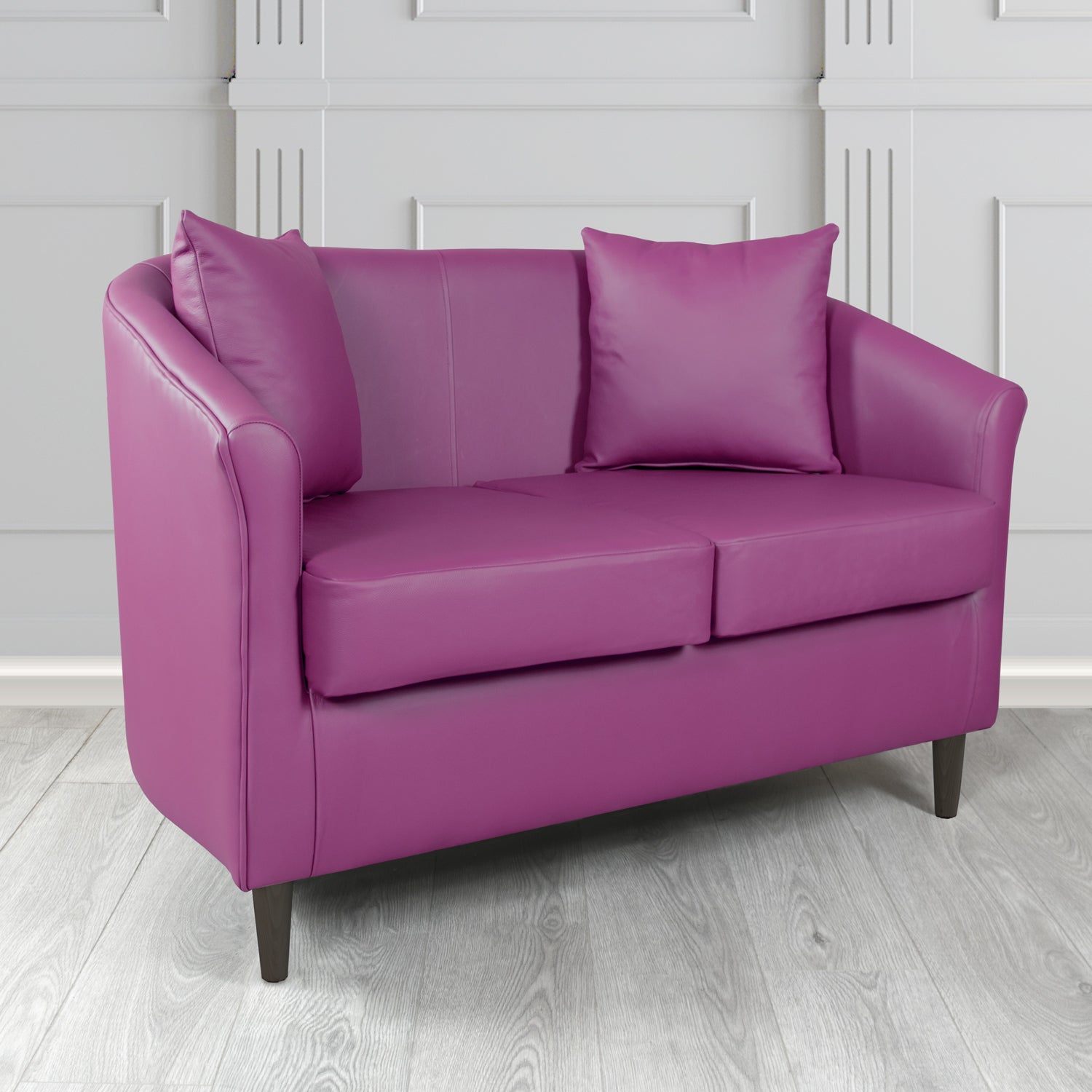 St Tropez 2 Seater Tub Sofa in Crest Leather Shelly Crib 5 Genuine Leather with Scatter Cushions