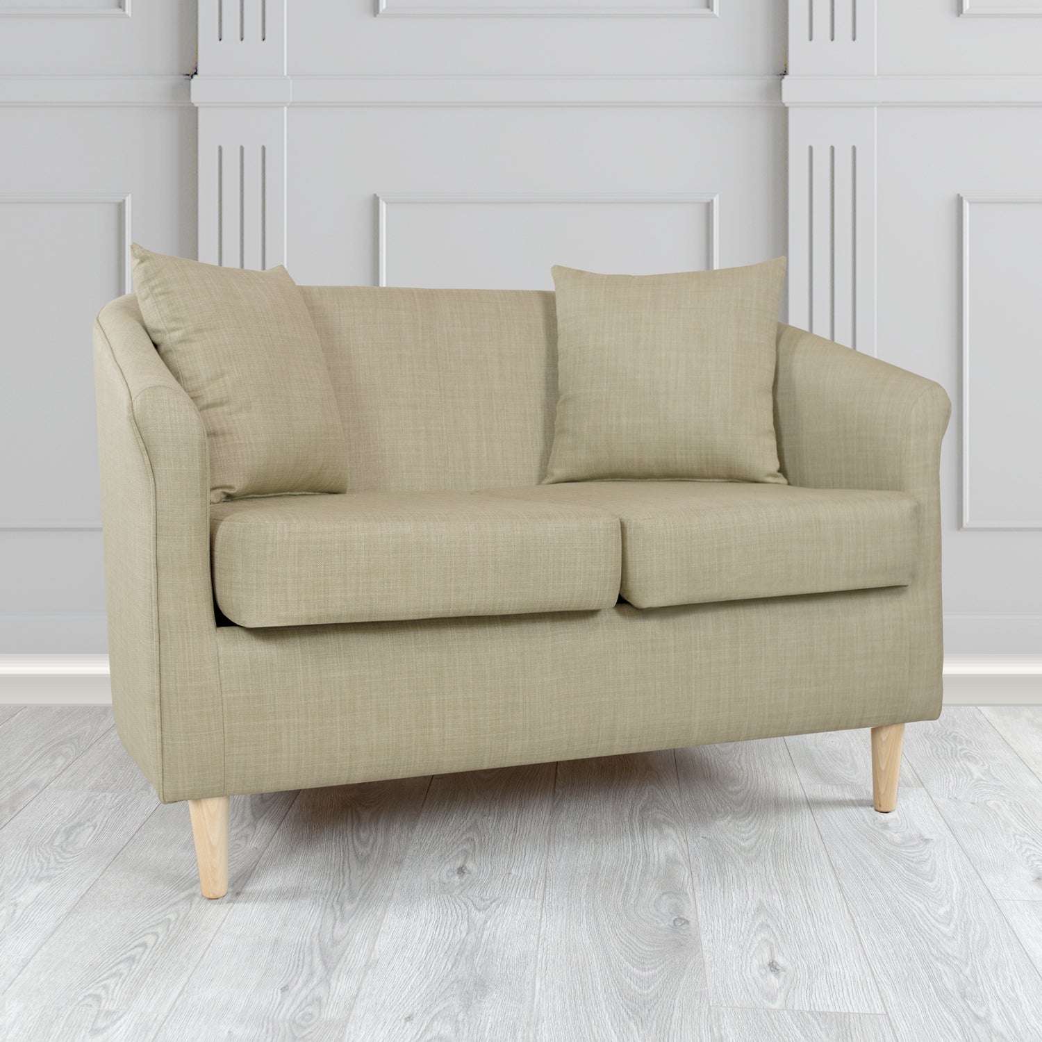 St Tropez 2 Seater Tub Sofa in Tubz Charles Plain Linen Fabric with Scatter Cushions