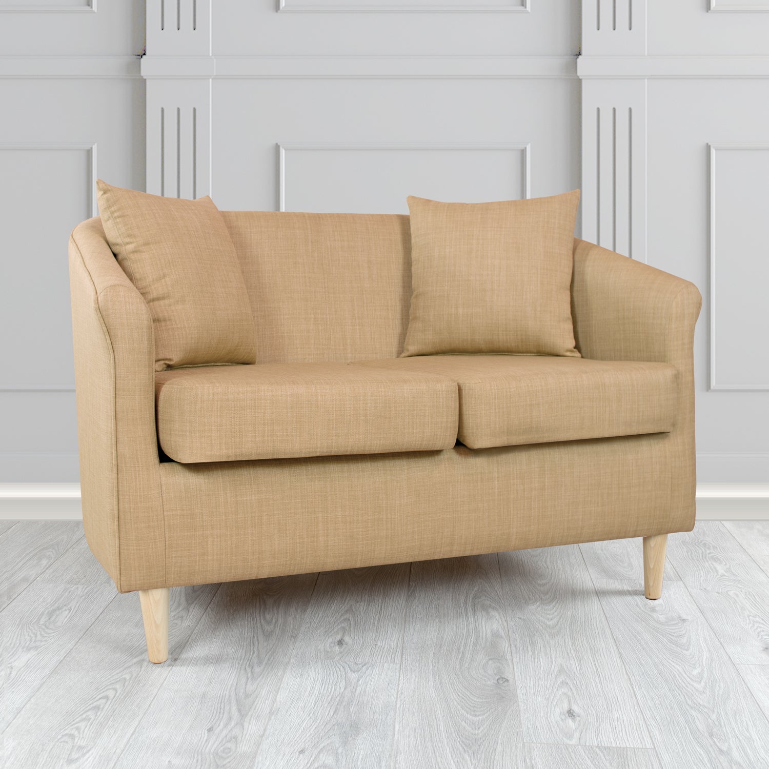 St Tropez 2 Seater Tub Sofa in Tubz Charles Plain Linen Fabric with Scatter Cushions