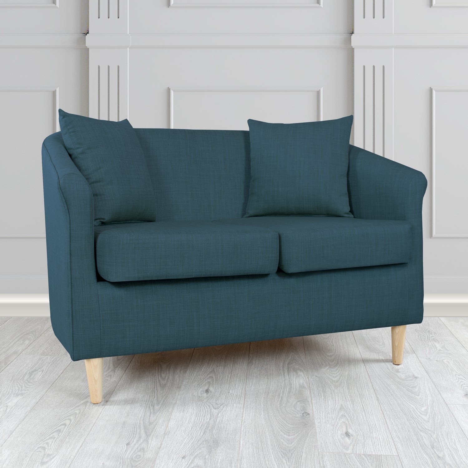 St Tropez 2 Seater Tub Sofa in Tubz Charles Plain Linen Fabric with Scatter Cushions