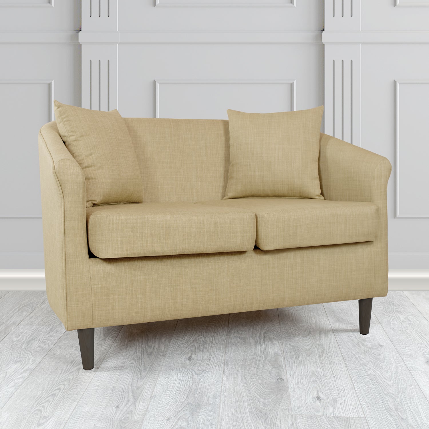 St Tropez 2 Seater Tub Sofa in Tubz Charles Plain Linen Fabric with Scatter Cushions