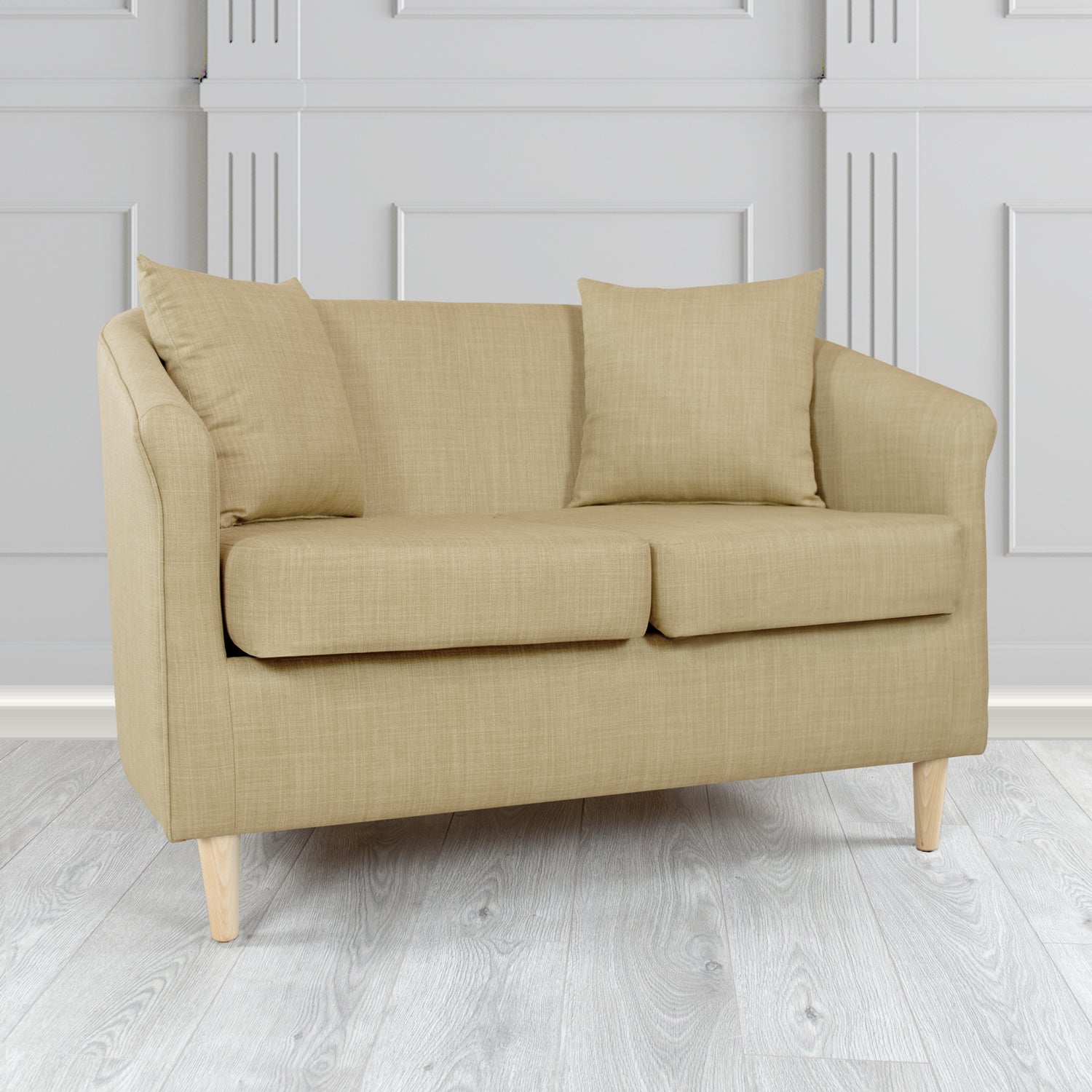 St Tropez 2 Seater Tub Sofa in Tubz Charles Plain Linen Fabric with Scatter Cushions