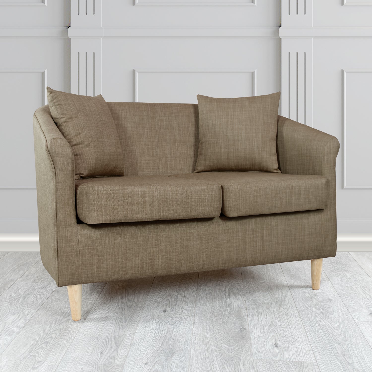 St Tropez 2 Seater Tub Sofa in Tubz Charles Plain Linen Fabric with Scatter Cushions