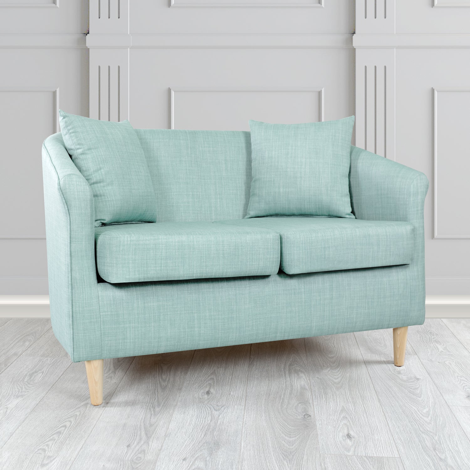 St Tropez 2 Seater Tub Sofa in Tubz Charles Plain Linen Fabric with Scatter Cushions