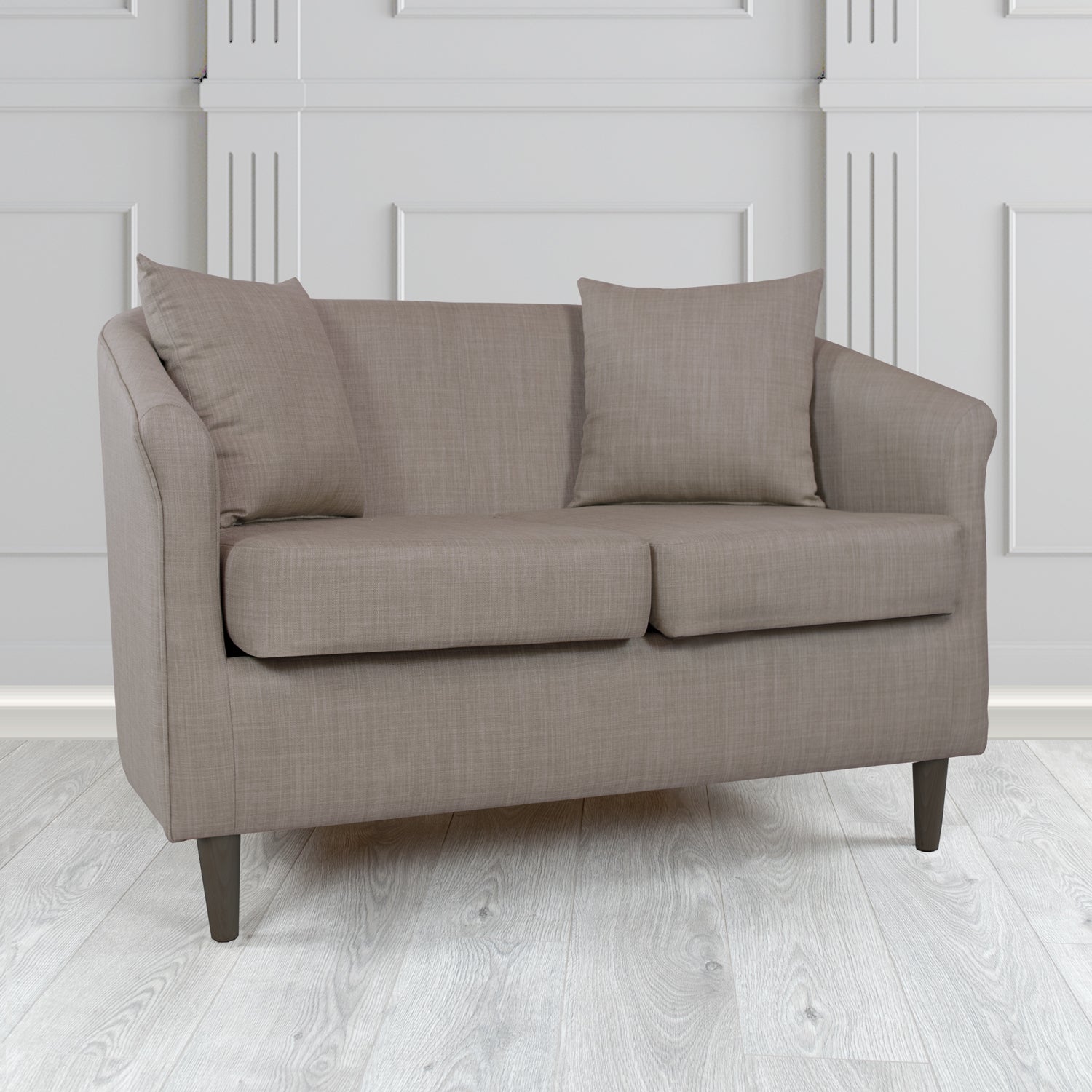 St Tropez 2 Seater Tub Sofa in Tubz Charles Plain Linen Fabric with Scatter Cushions
