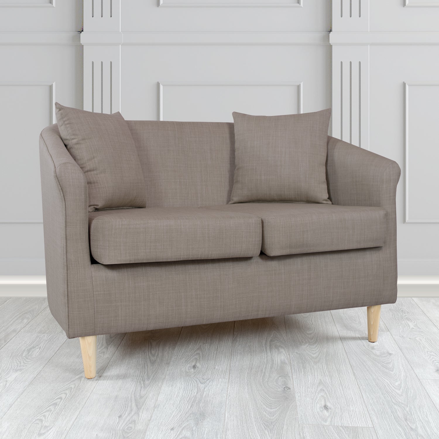 St Tropez 2 Seater Tub Sofa in Tubz Charles Plain Linen Fabric with Scatter Cushions