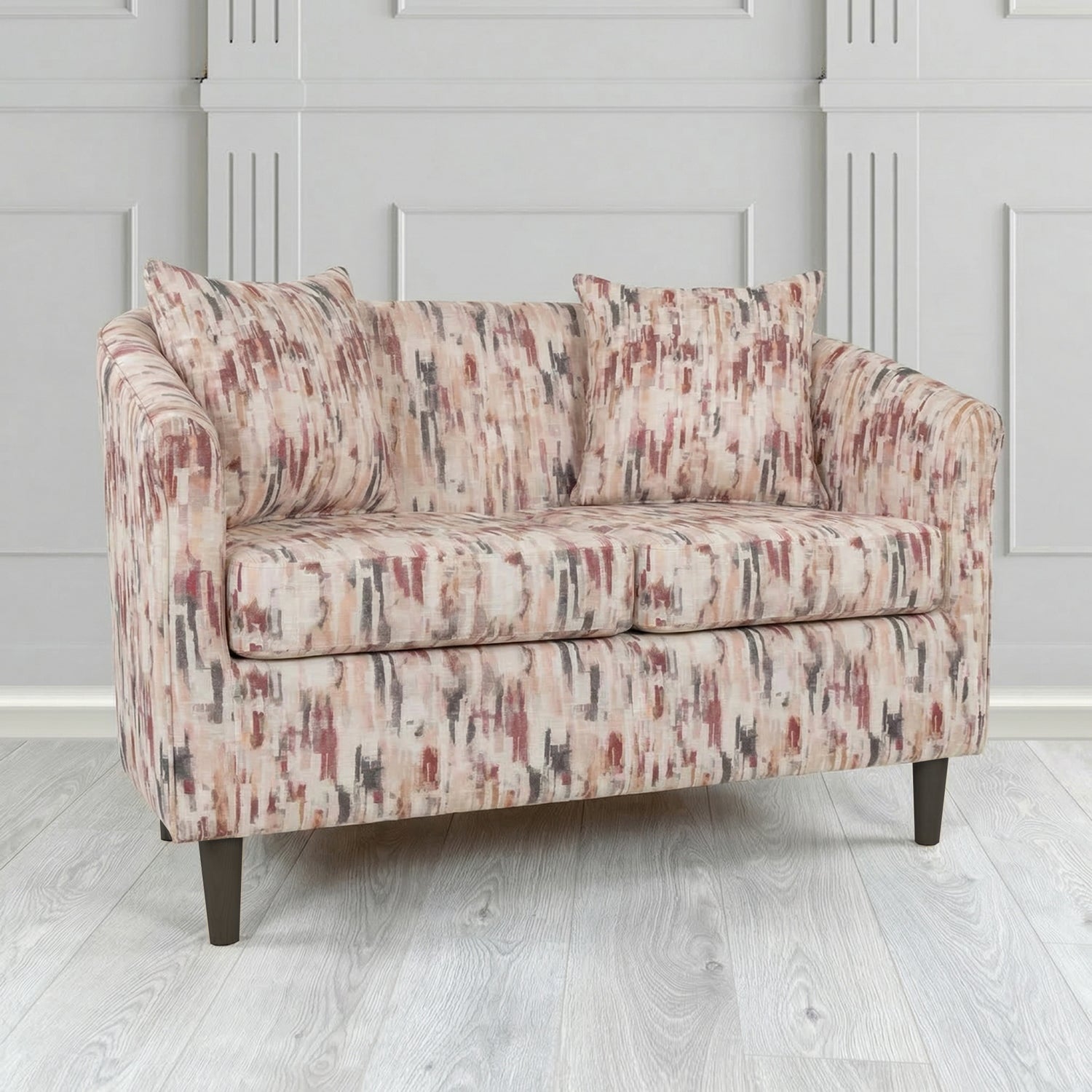 St Tropez 2 Seater Tub Sofa in Fryett's Aura Abstract Pattern Fabric with Scatter Cushion