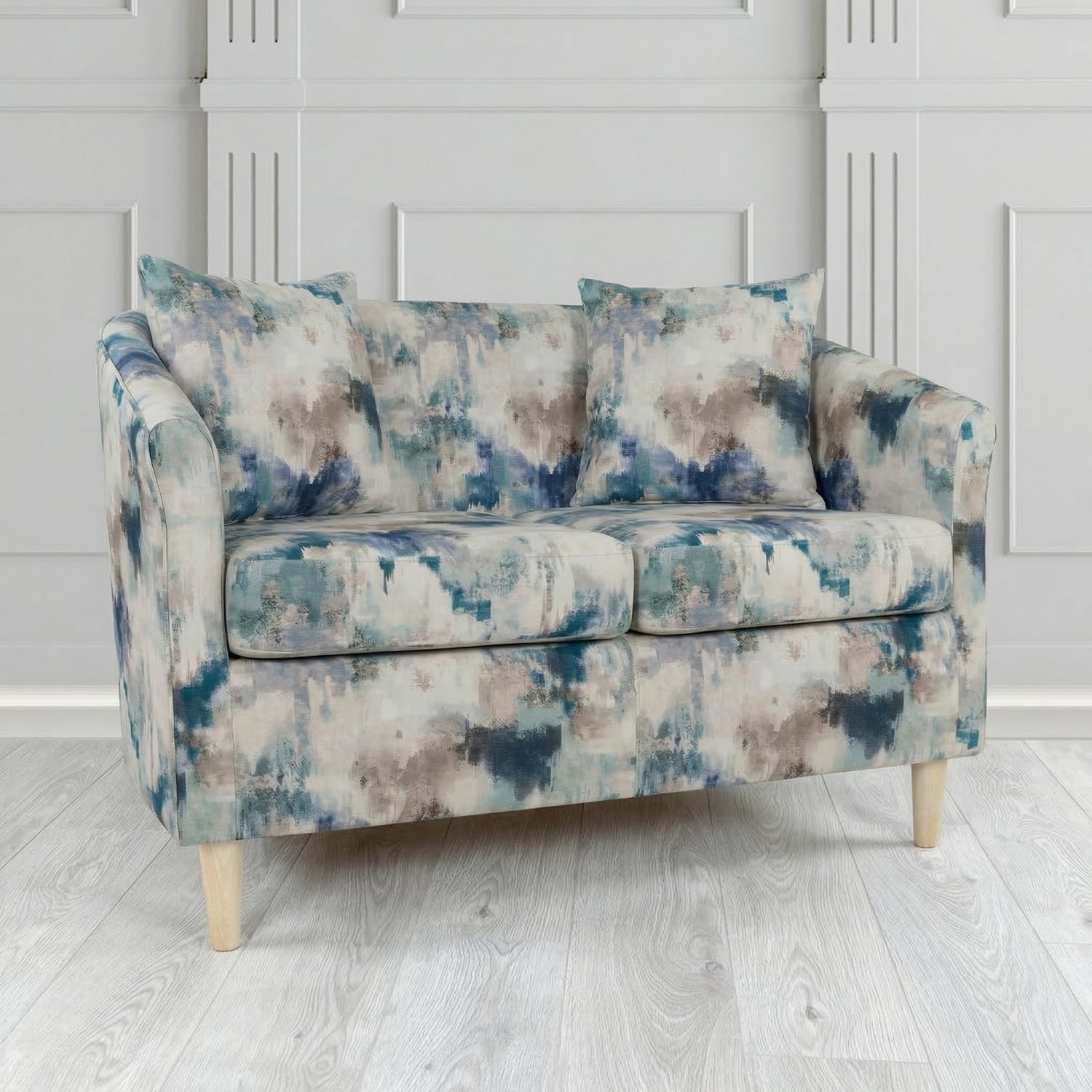 St Tropez 2 Seater Tub Sofa in Fryett's Kala Abstract Fabric with Scatter Cushion