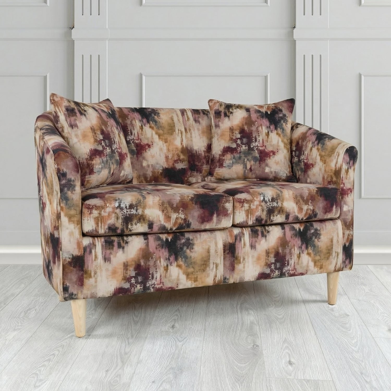 St Tropez 2 Seater Tub Sofa in Fryett's Kala Abstract Fabric with Scatter Cushion