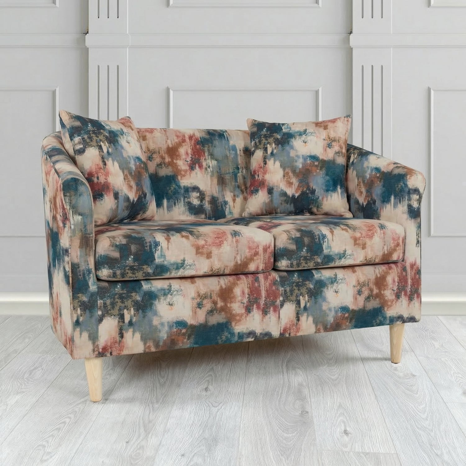 St Tropez 2 Seater Tub Sofa in Fryett's Kala Abstract Fabric with Scatter Cushion