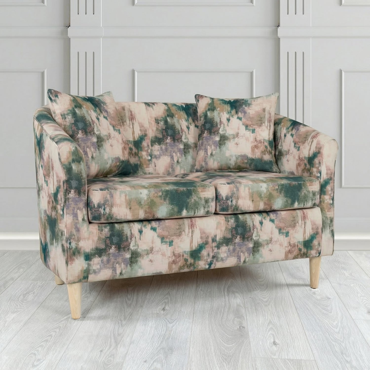 St Tropez 2 Seater Tub Sofa in Fryett's Kala Abstract Fabric with Scatter Cushion