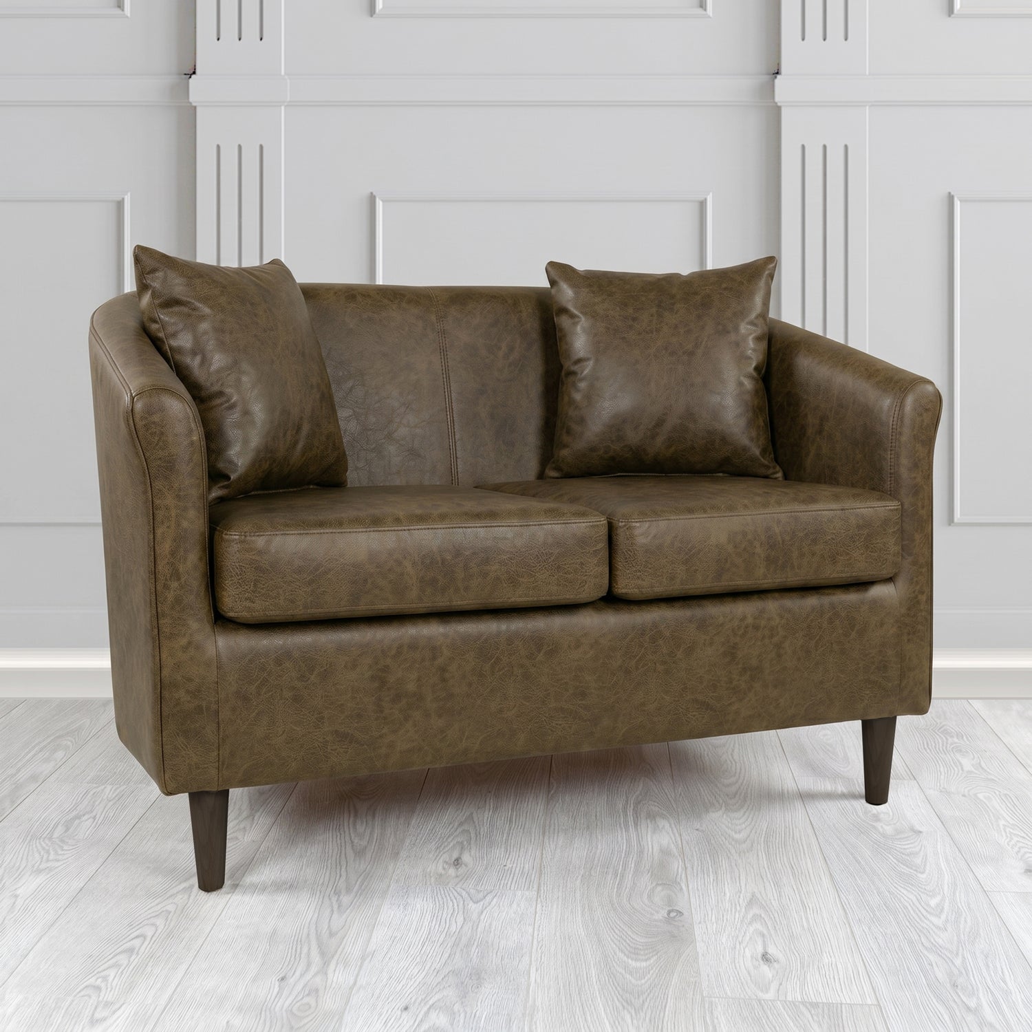 St Tropez 2 Seater Tub Sofa in Crest Leather Saloon Semi-Aniline Crib 5 Genuine Leather with Scatter Cushion