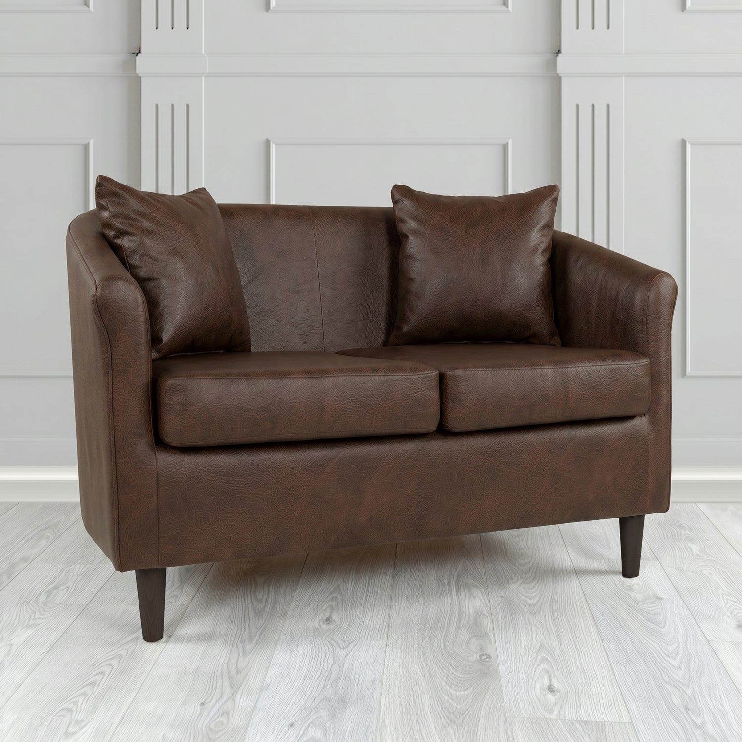 St Tropez 2 Seater Tub Sofa in Crest Leather Saloon Semi-Aniline Crib 5 Genuine Leather with Scatter Cushion