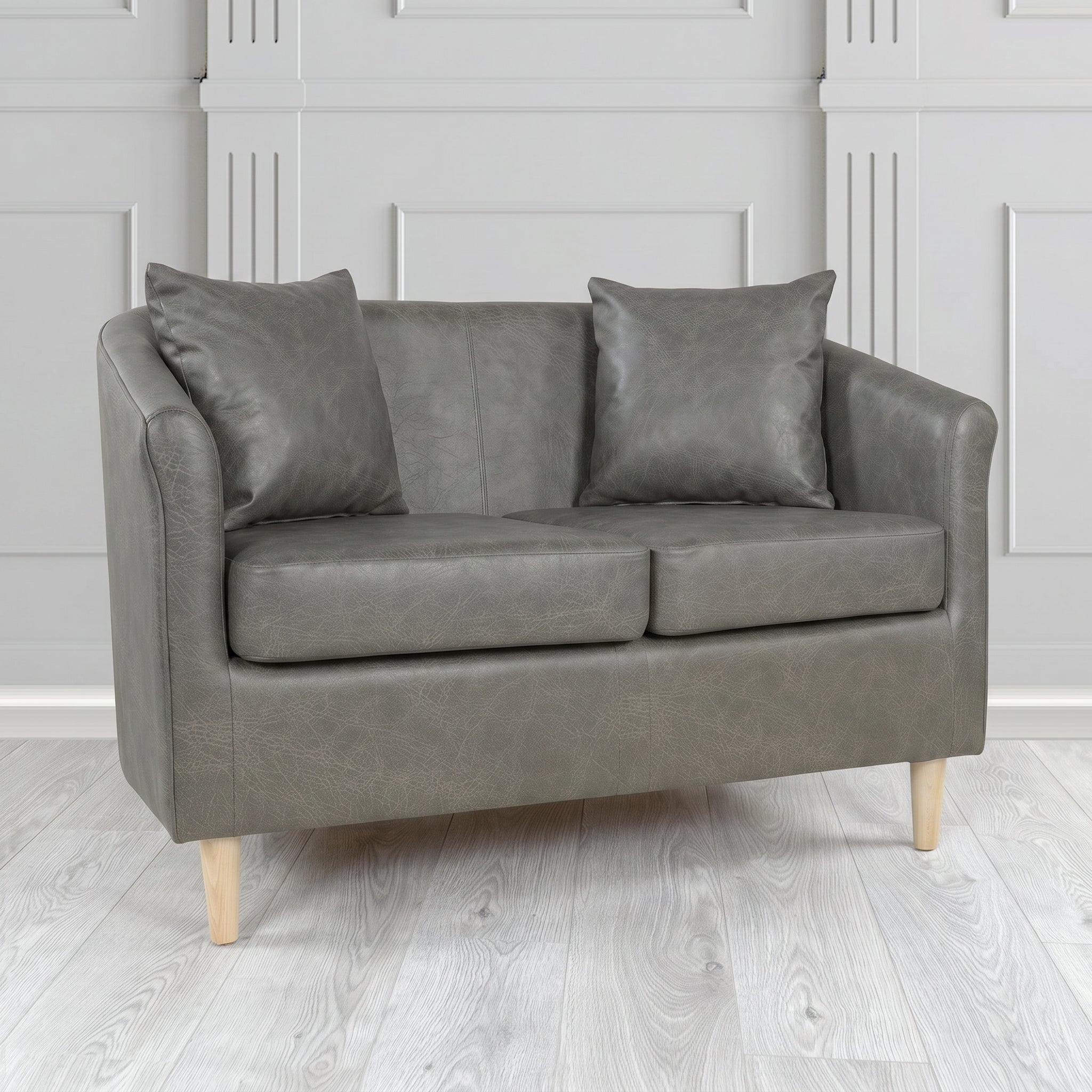 St Tropez 2 Seater Tub Sofa in Crest Leather Saloon Semi-Aniline Crib 5 Genuine Leather with Scatter Cushion