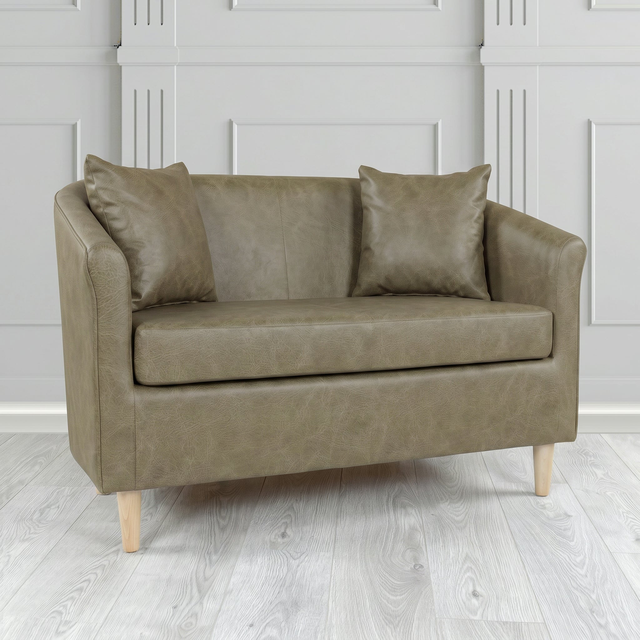 St Tropez 2 Seater Tub Sofa in Crest Leather Saloon Semi-Aniline Crib 5 Genuine Leather with Scatter Cushion