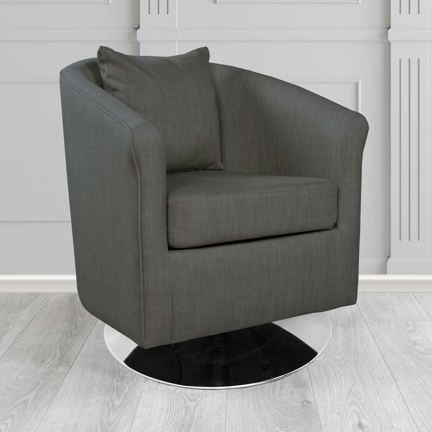 St Tropez Swivel Tub Chair in Tubz Charles Plain Linen Fabric with Scatter Cushion