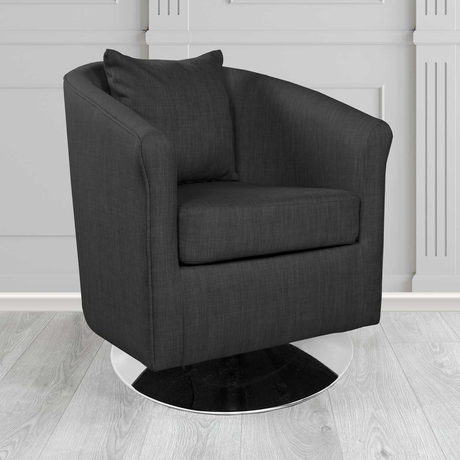 St Tropez Swivel Tub Chair in Tubz Charles Plain Linen Fabric with Scatter Cushion