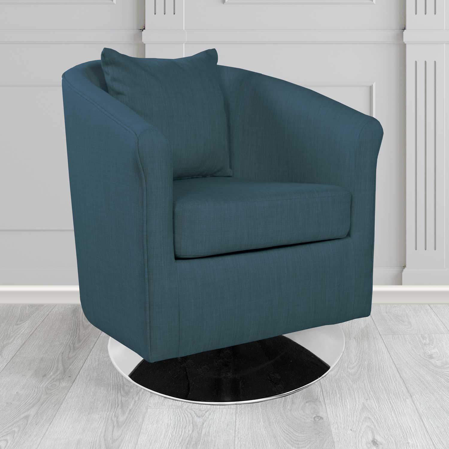 St Tropez Swivel Tub Chair in Tubz Charles Plain Linen Fabric with Scatter Cushion