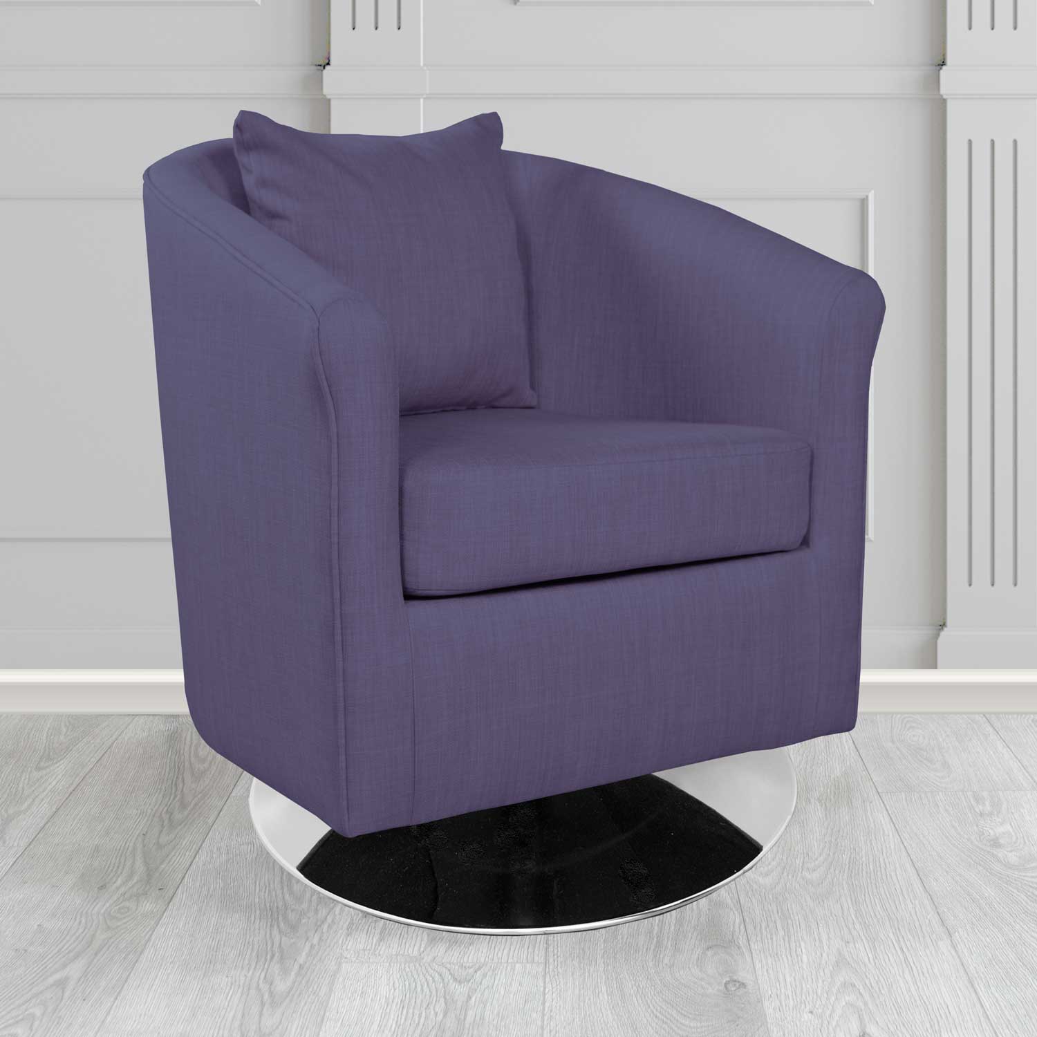 St Tropez Swivel Tub Chair in Charles Plain Linen Fabric with Scatter Cushion