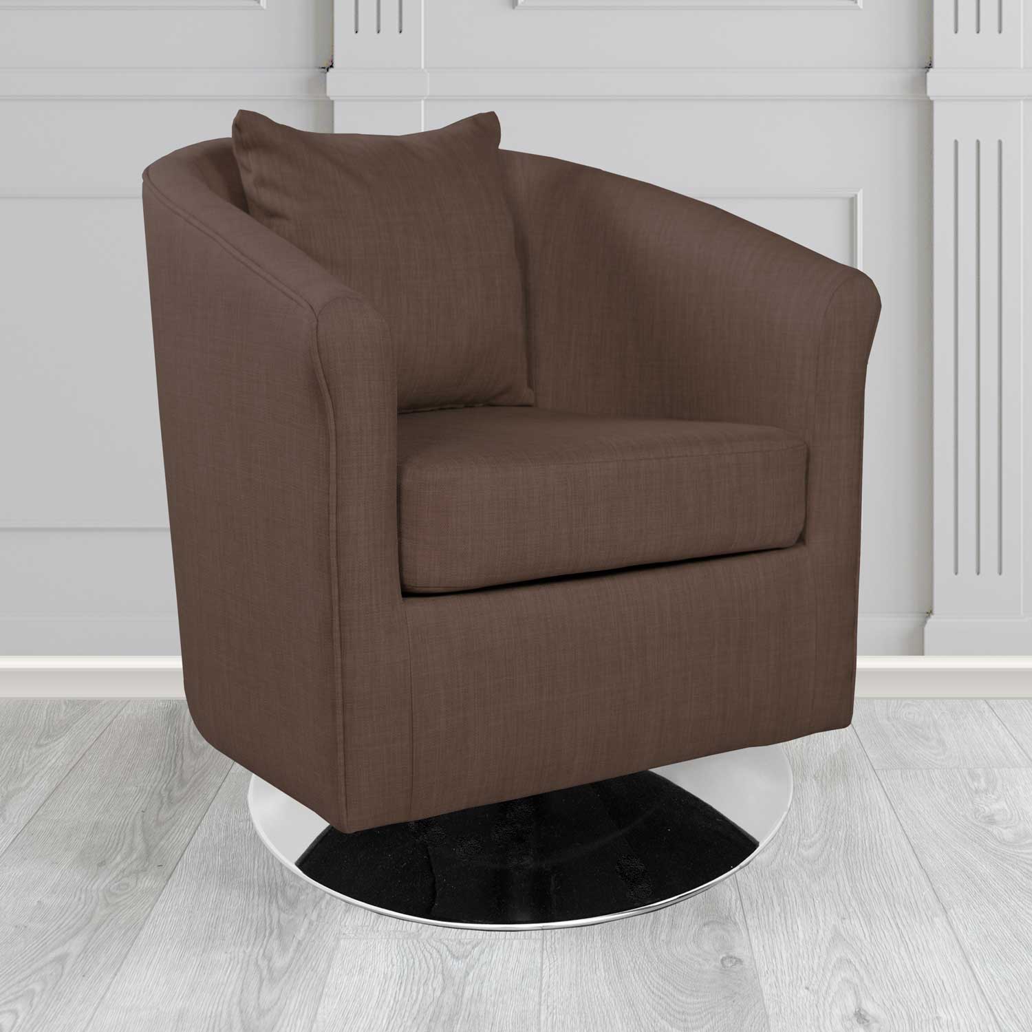 St Tropez Swivel Tub Chair in Charles Plain Linen Fabric with Scatter Cushion